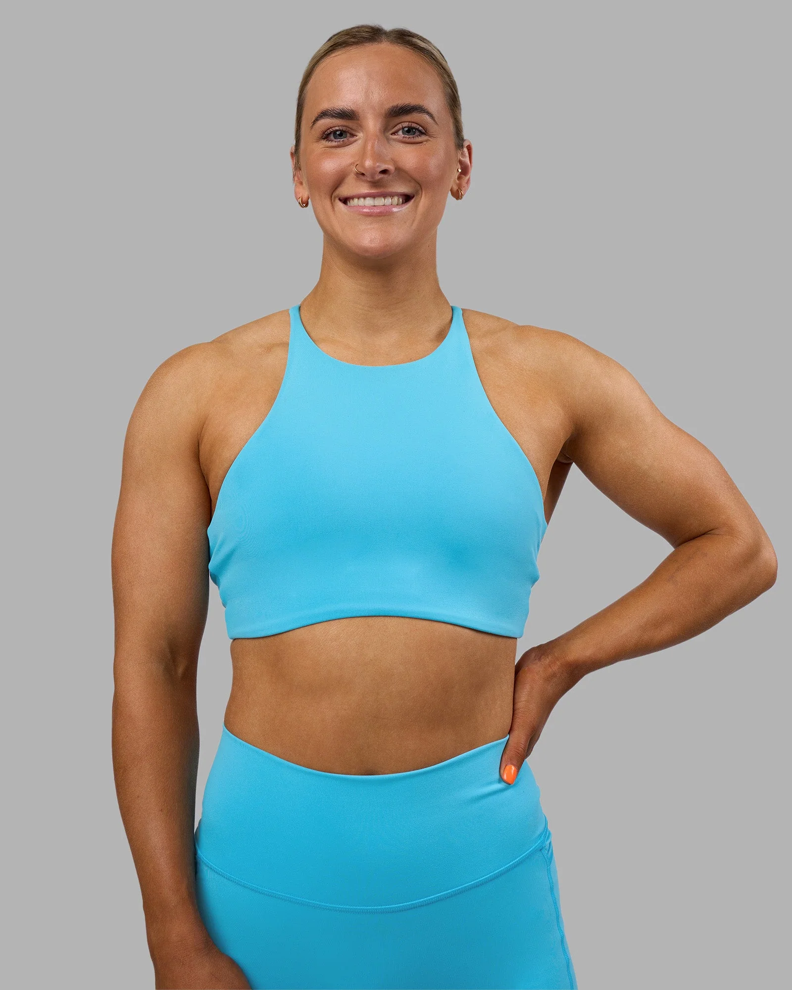 AMRAP High Neck Sports Bra - Blue Atoll - Image 2