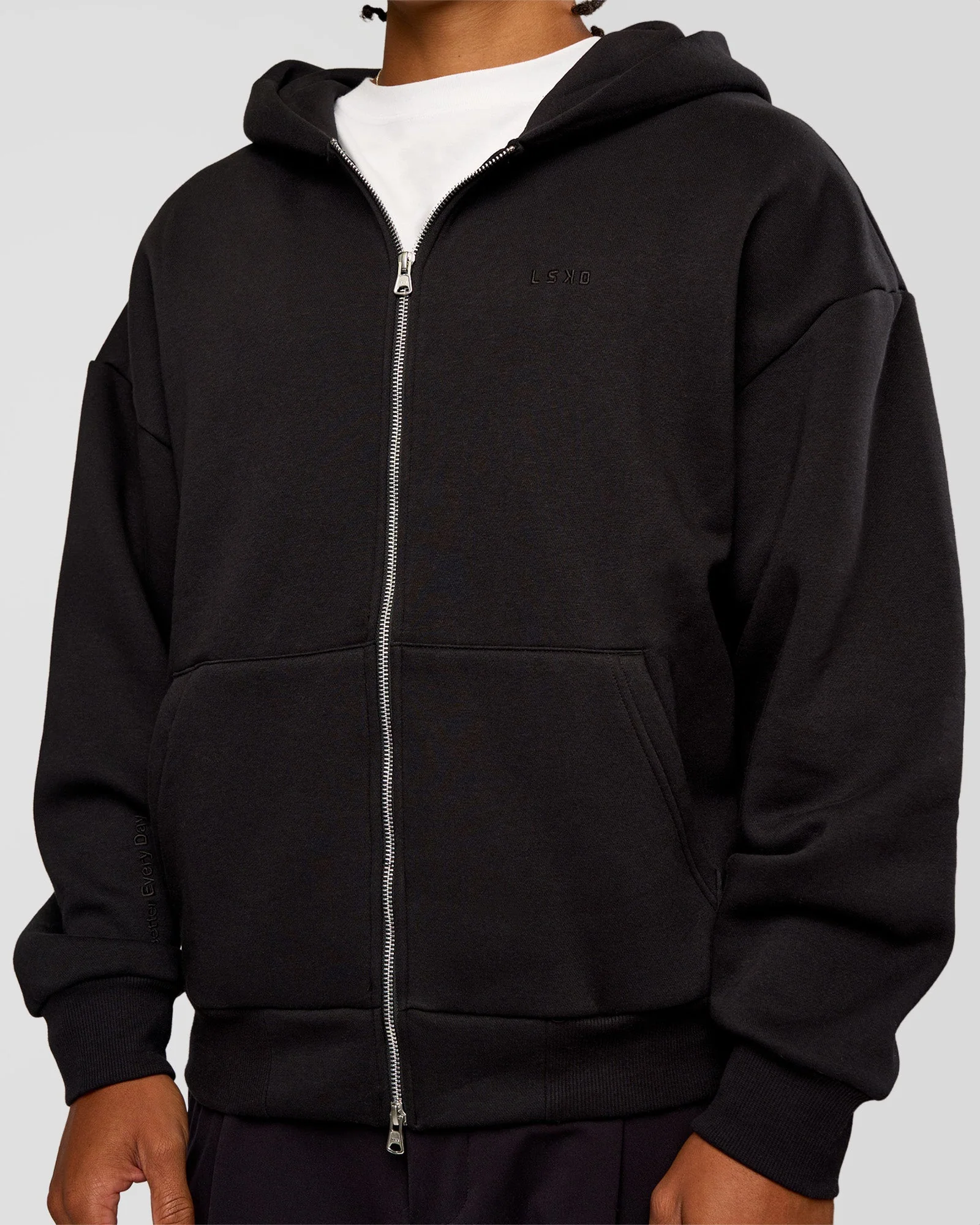 Base Zip Through Oversized Hoodie - Black - Image 10