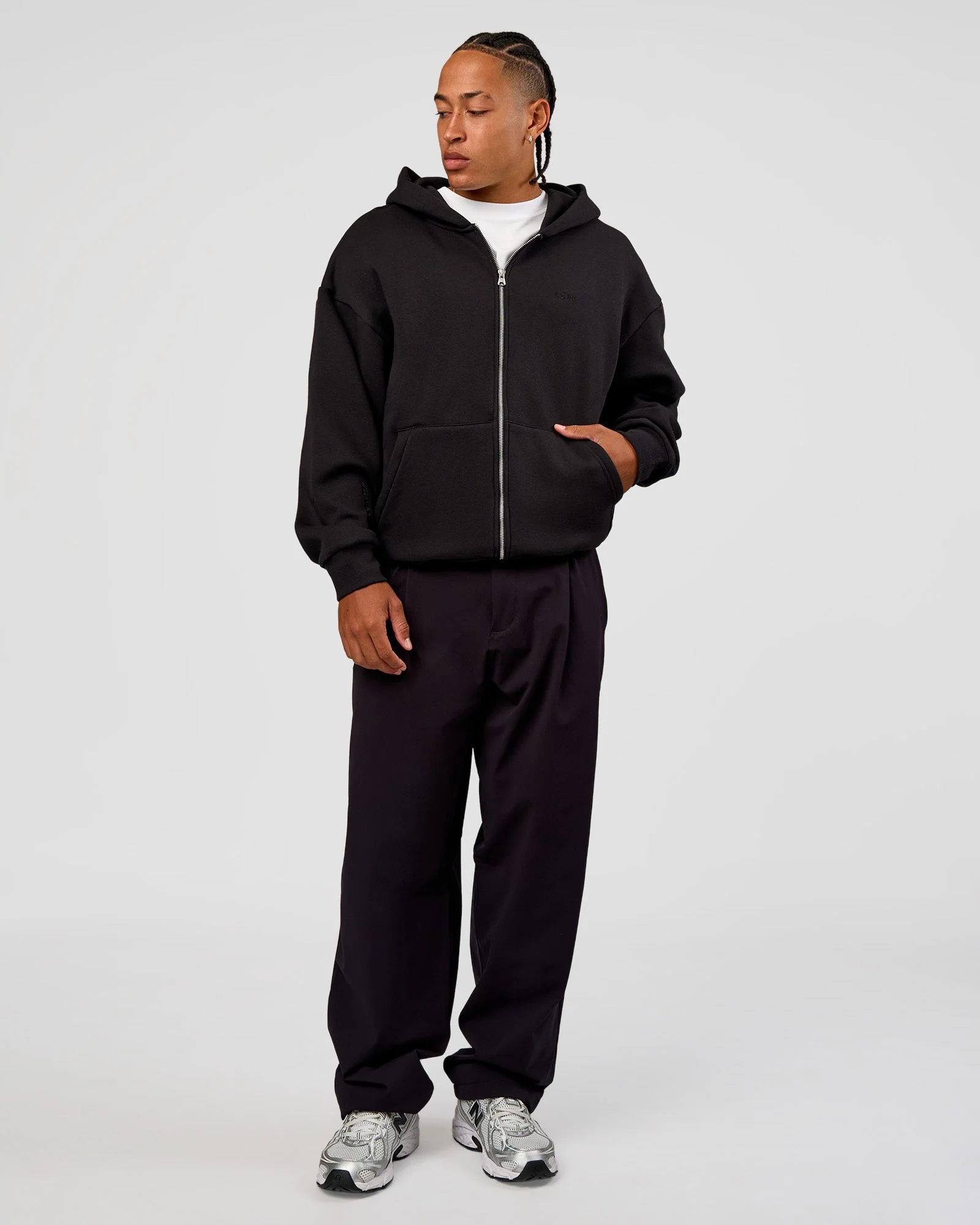 Base Zip Through Oversized Hoodie - Black - Image 6