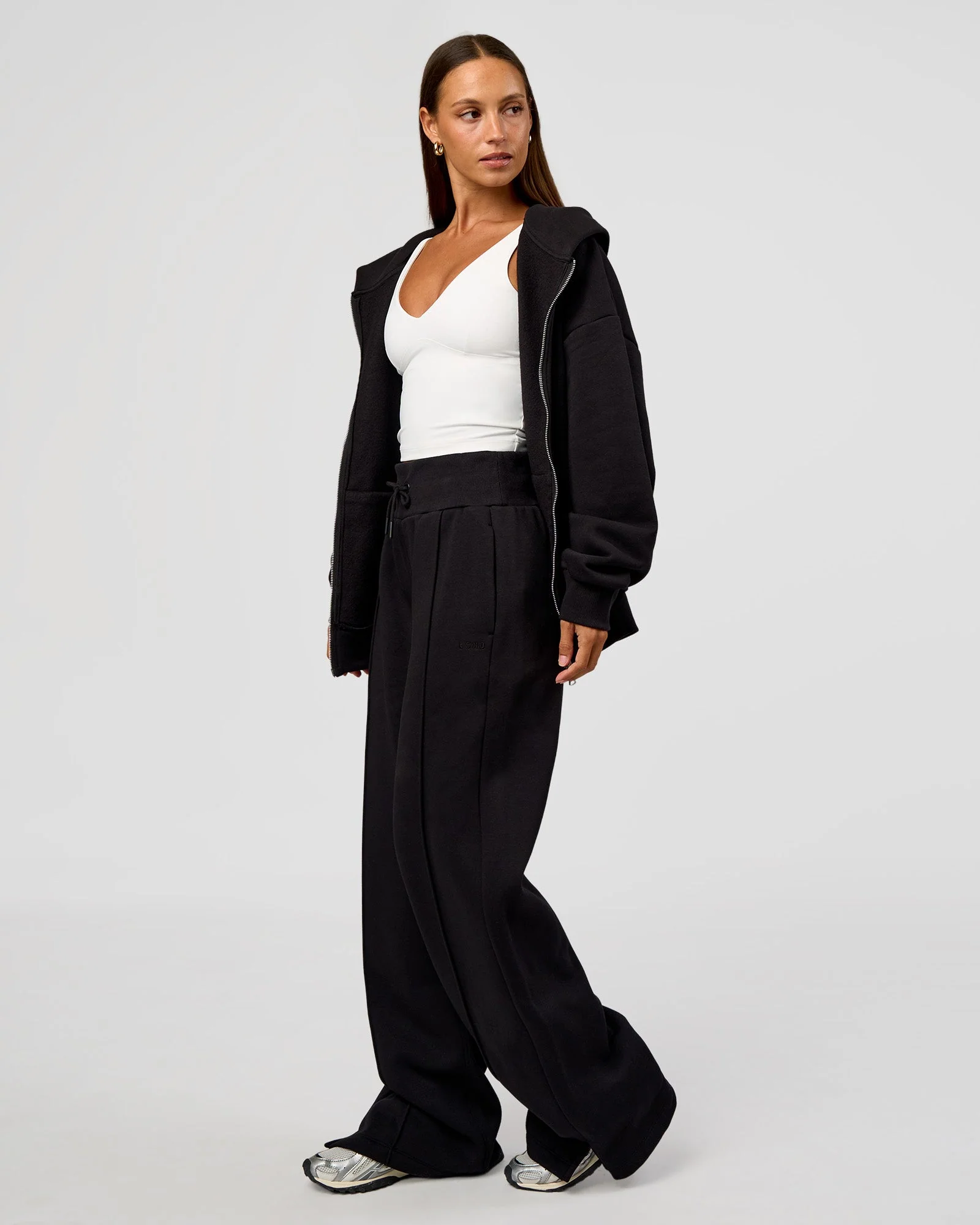 Base Zip Through Oversized Hoodie - Black - Image 8