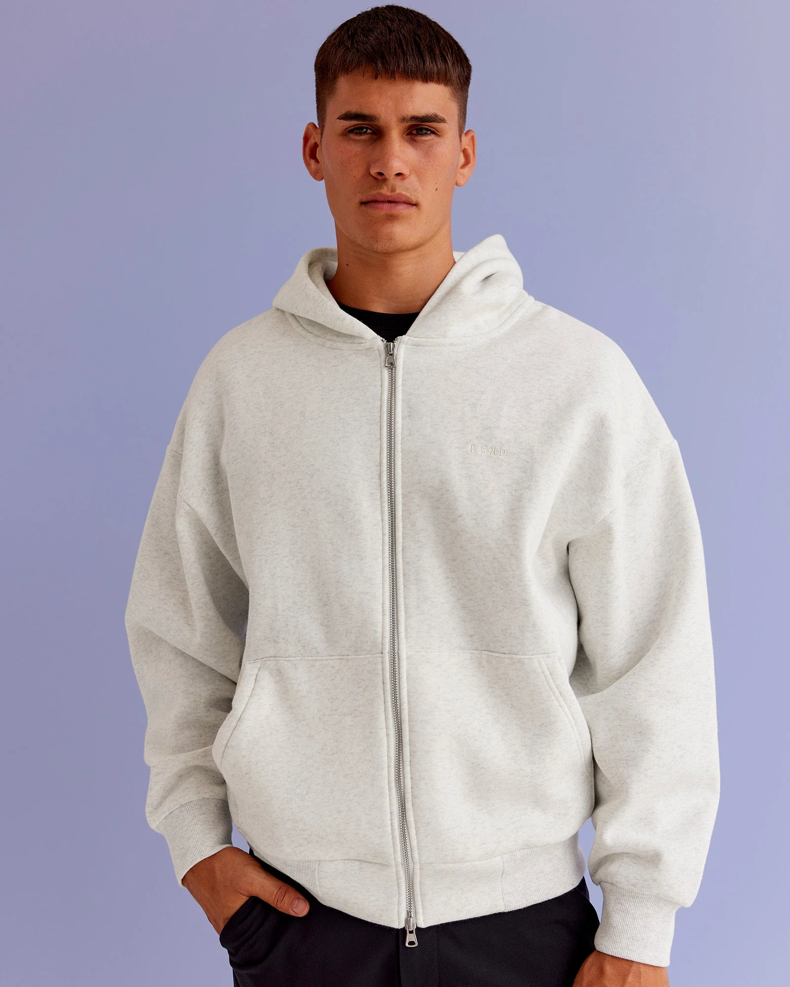 Base Zip Through Oversized Hoodie - Silver Marl
