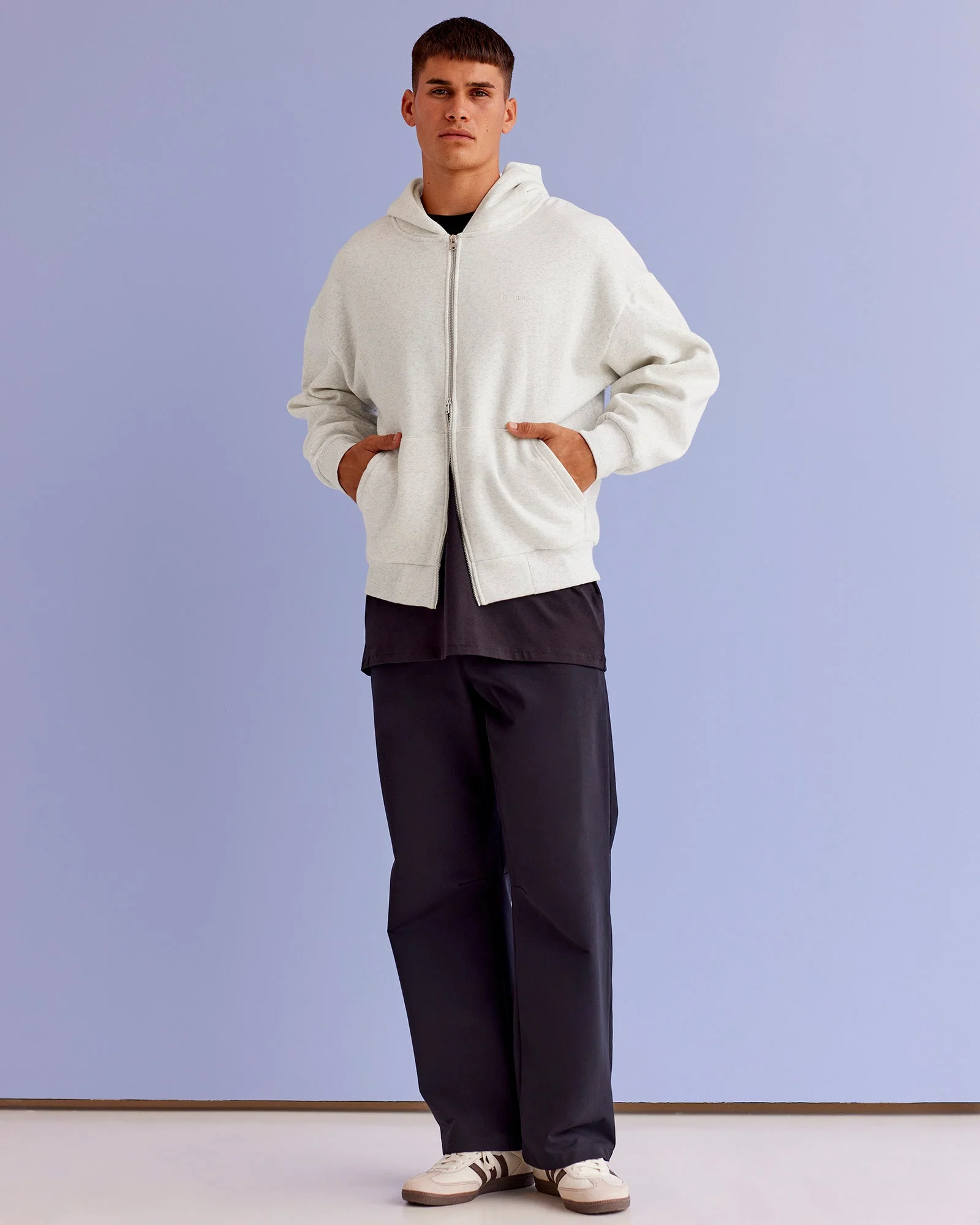 Base Zip Through Oversized Hoodie - Silver Marl - Image 7