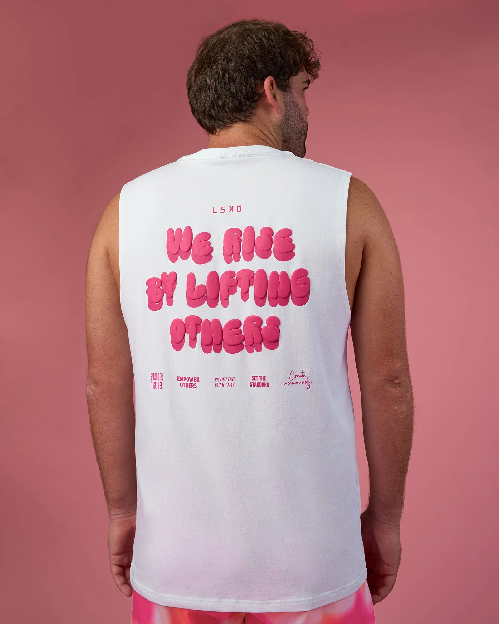 BCAM FLXCotton Muscle Tank - White-Ultra Pink