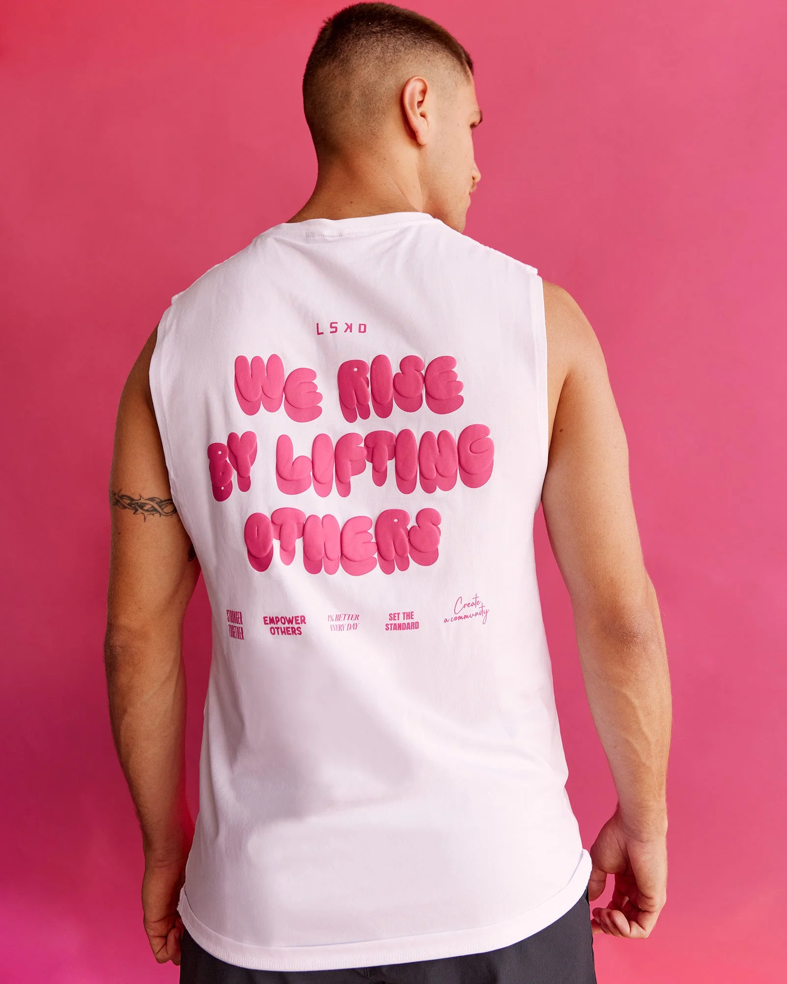 BCAM FLXCotton Muscle Tank - White-Ultra Pink - Image 3