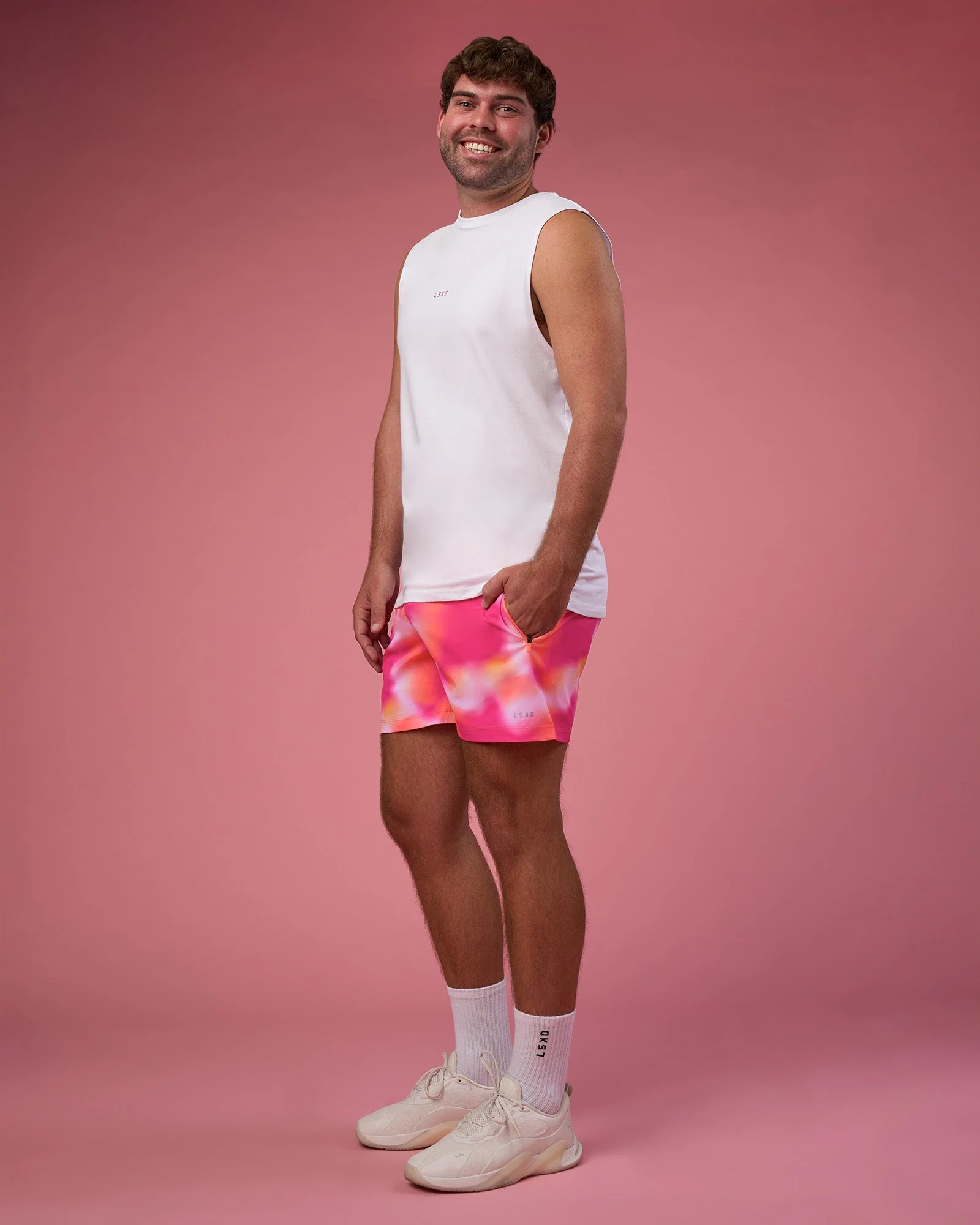 BCAM FLXCotton Muscle Tank - White-Ultra Pink - Image 5