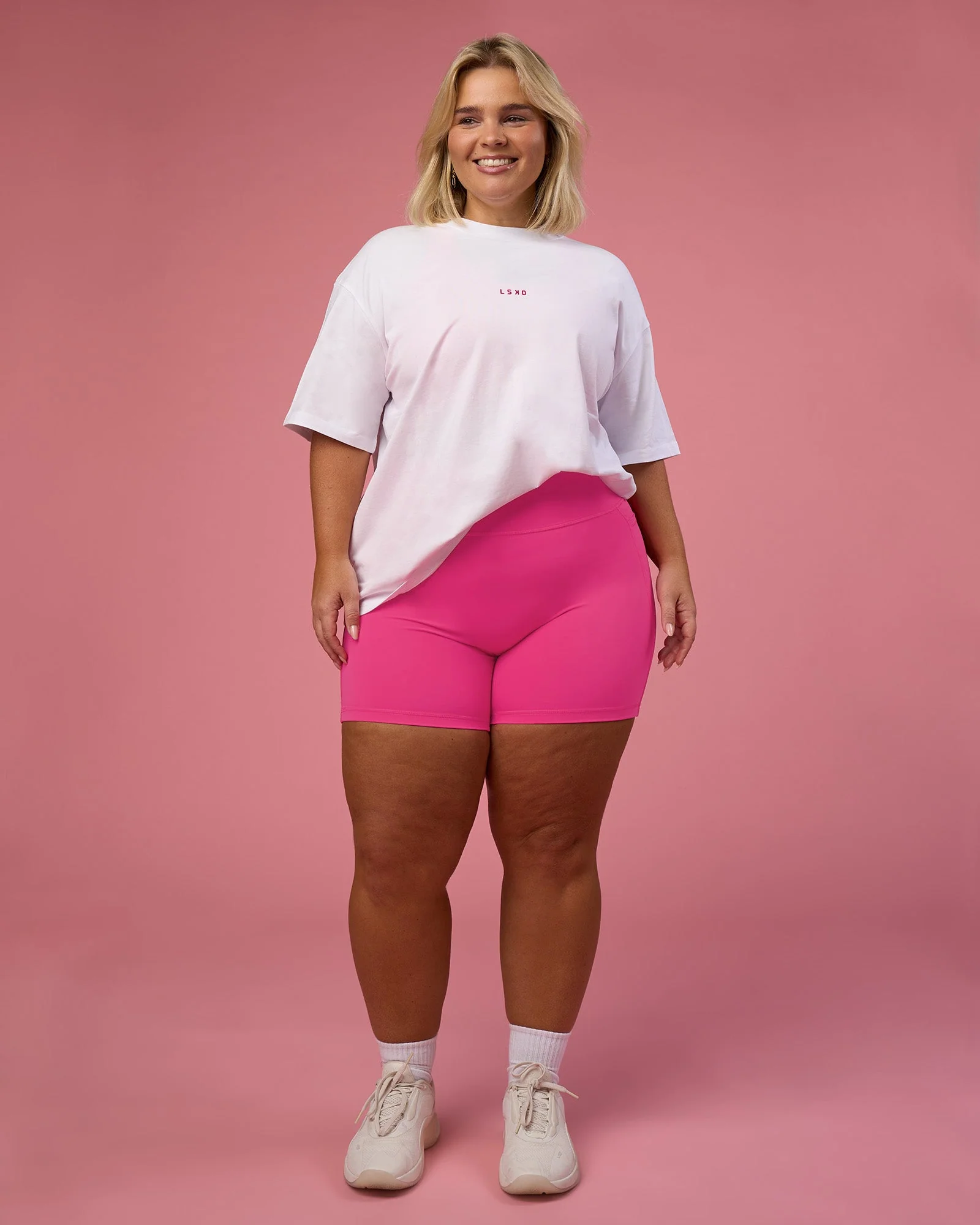 BCAM Go-To FLXCotton Oversized Tee - White-Ultra Pink - Image 2