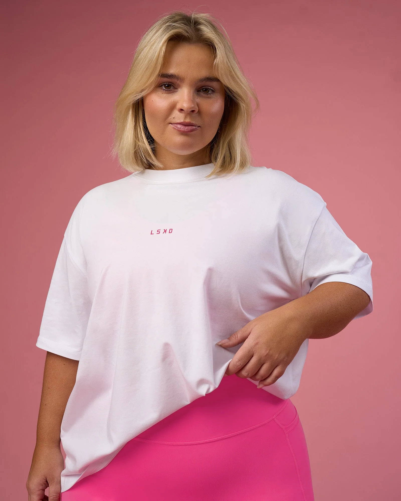 BCAM Go-To FLXCotton Oversized Tee - White-Ultra Pink - Image 3