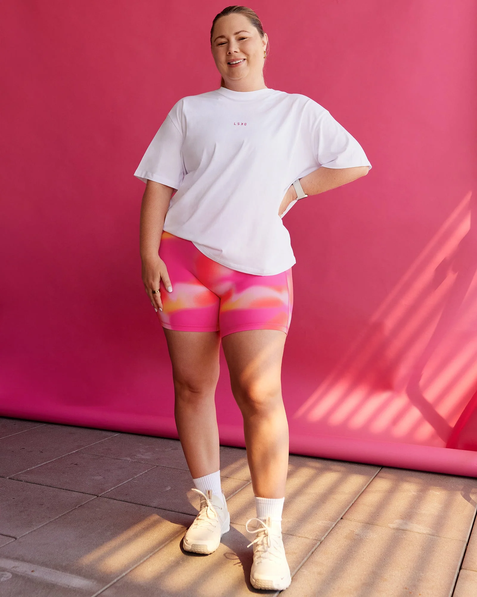 BCAM Go-To FLXCotton Oversized Tee - White-Ultra Pink - Image 4