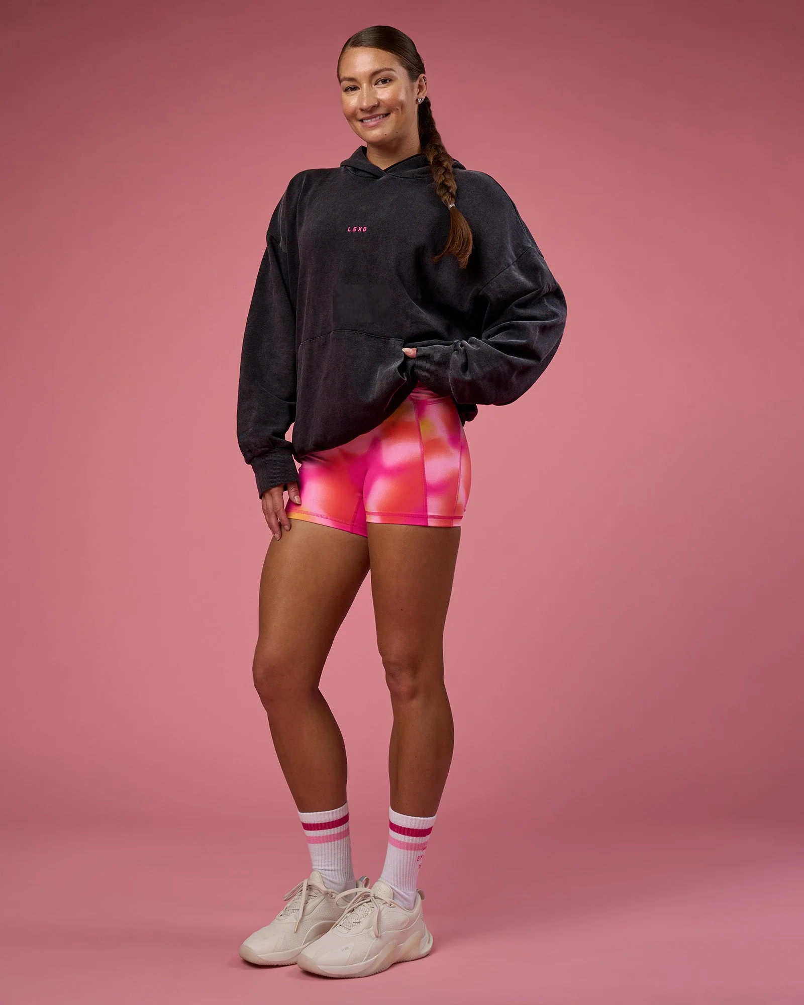 BCAM Washed Unisex Oversized Hoodie - Black Washed-Pink - Image 10