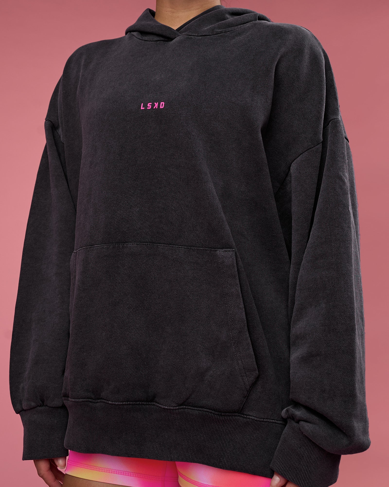 BCAM Washed Unisex Oversized Hoodie - Black Washed-Pink - Image 12