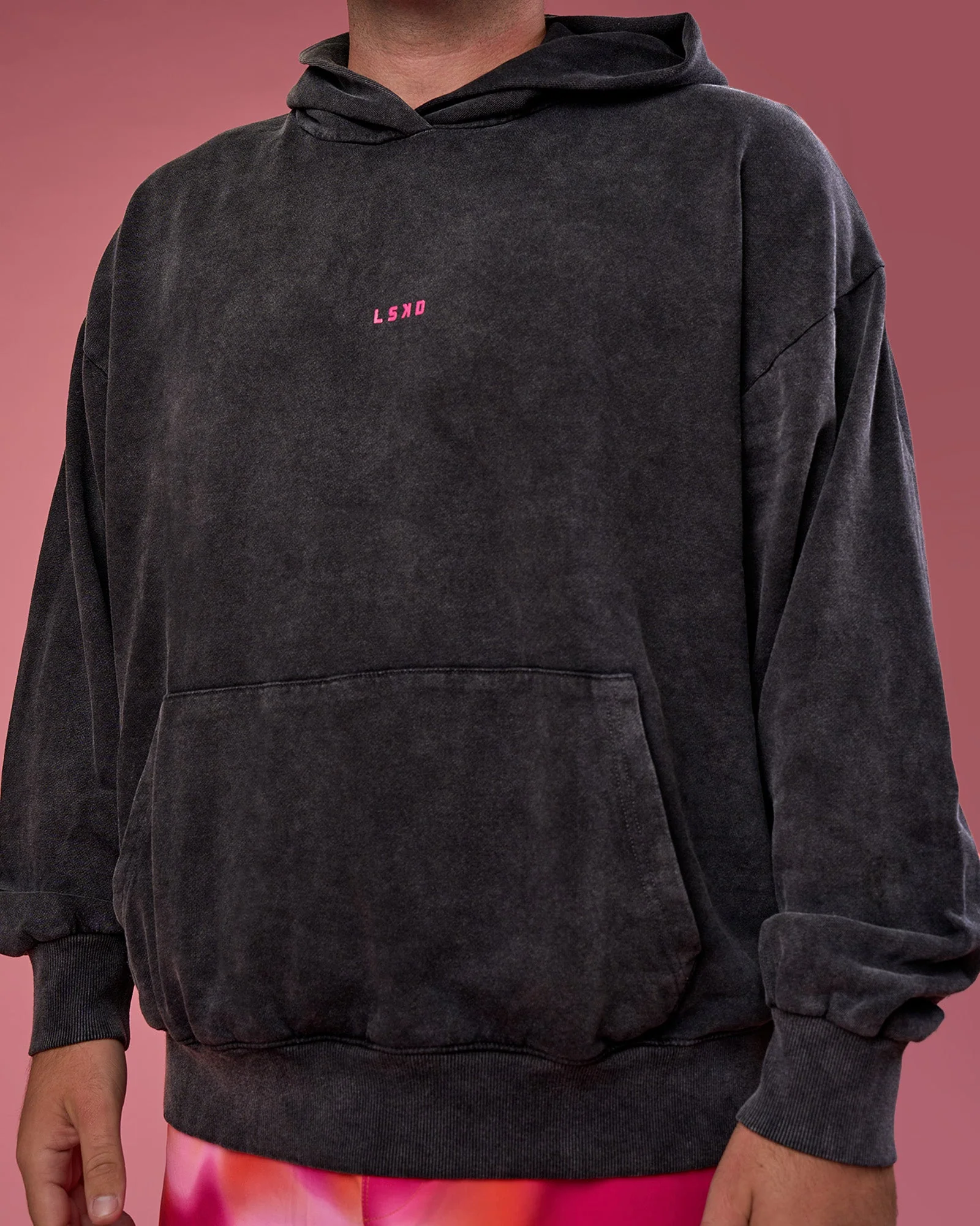 BCAM Washed Unisex Oversized Hoodie - Black Washed-Pink - Image 2