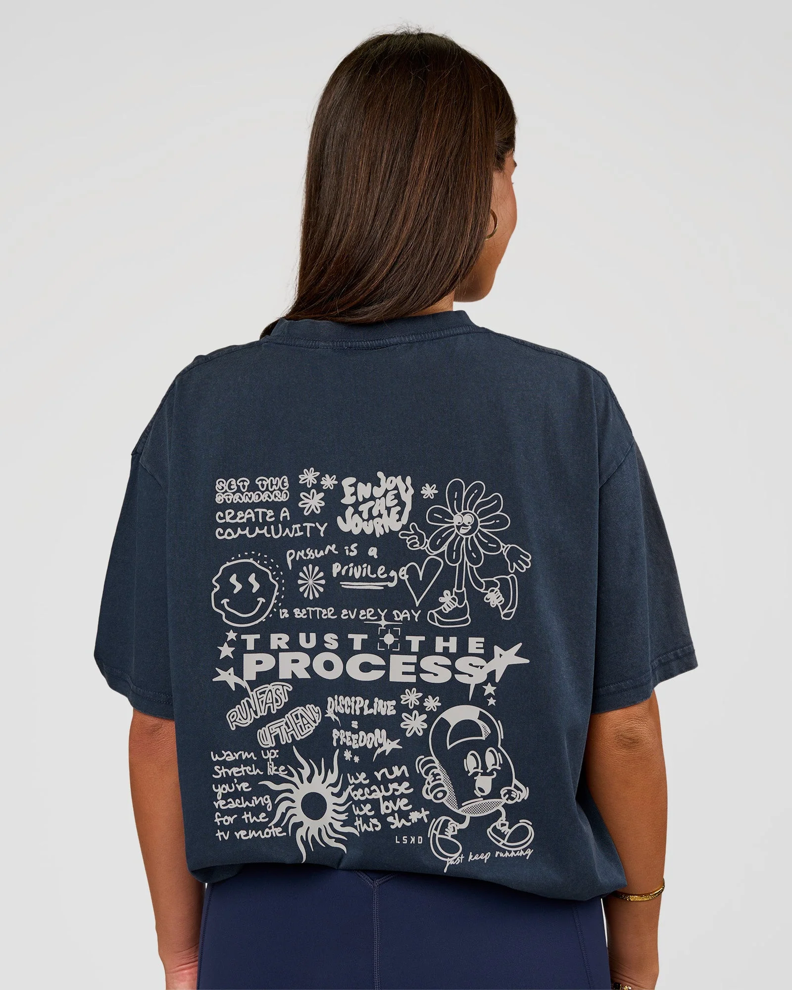 Built On Values Oversized Washed Tee - Future Navy Washed-White