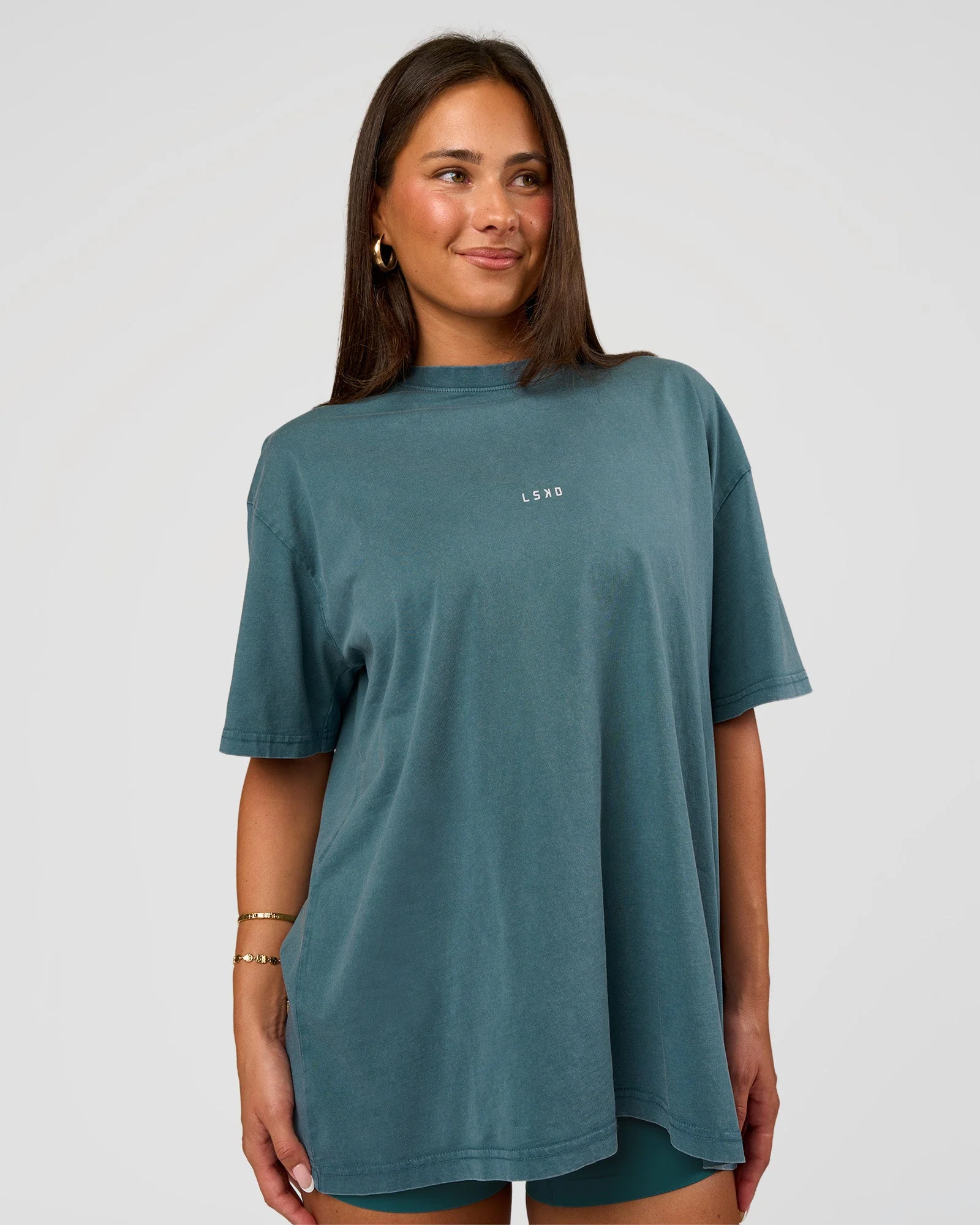 Built On Values Oversized Washed Tee - Transformative Teal Washed-White - Image 2