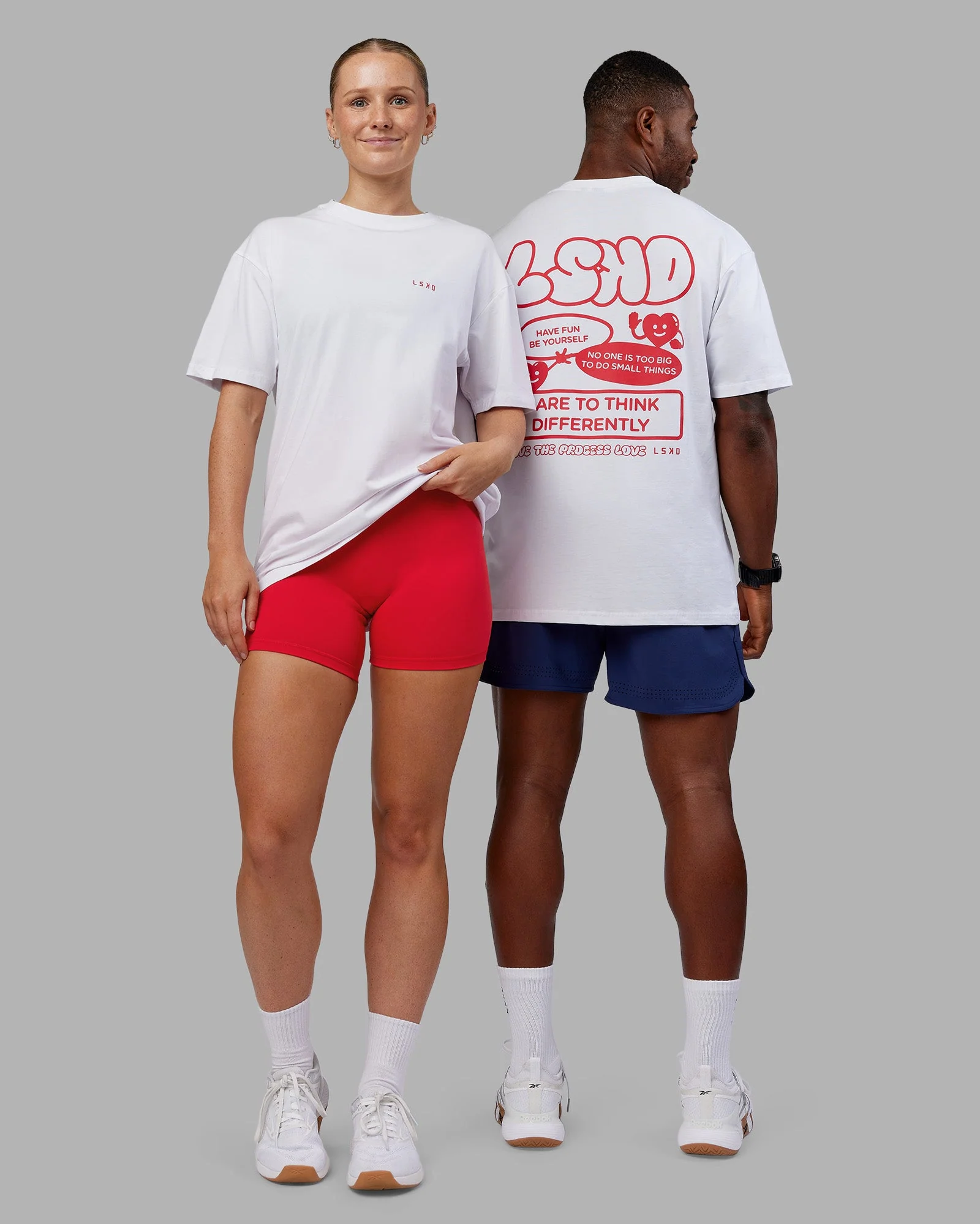 Dare To Think FLXCotton Tee Oversize - White-Scarlet