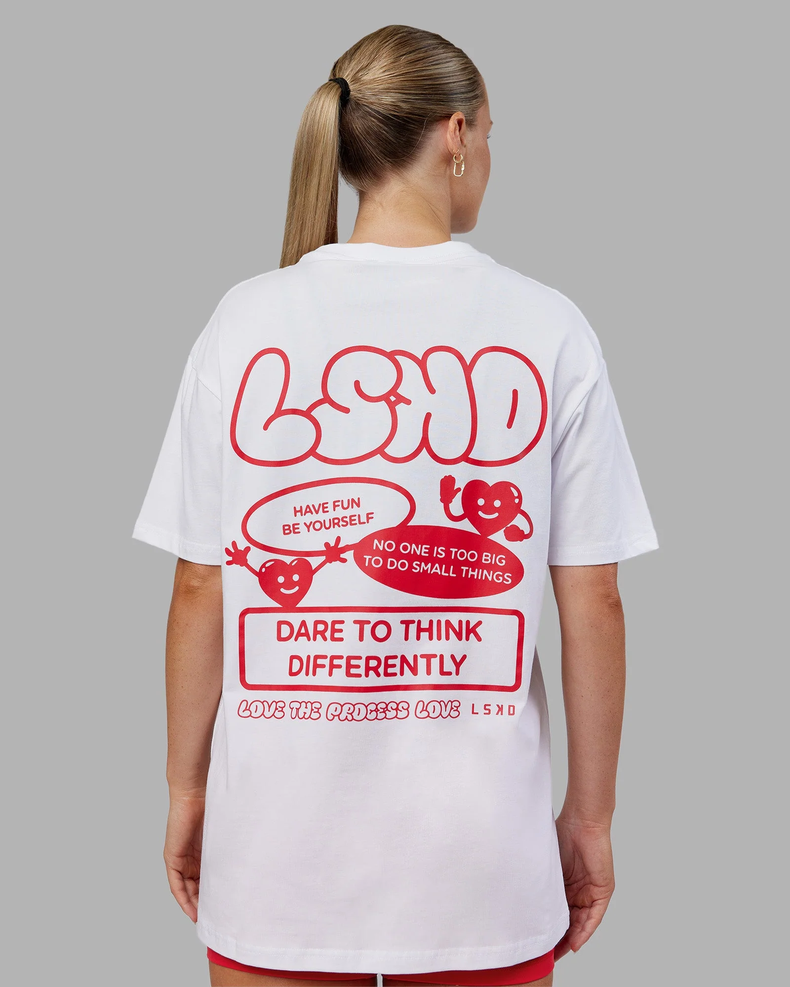 Dare To Think FLXCotton Tee Oversize - White-Scarlet - Image 2