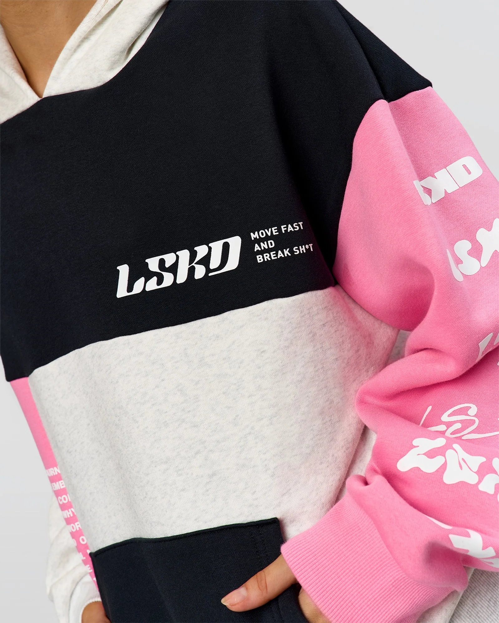 Deconstructed Fleece Hoodie - Caviar-Candy Pink-Grey Marl - Image 3