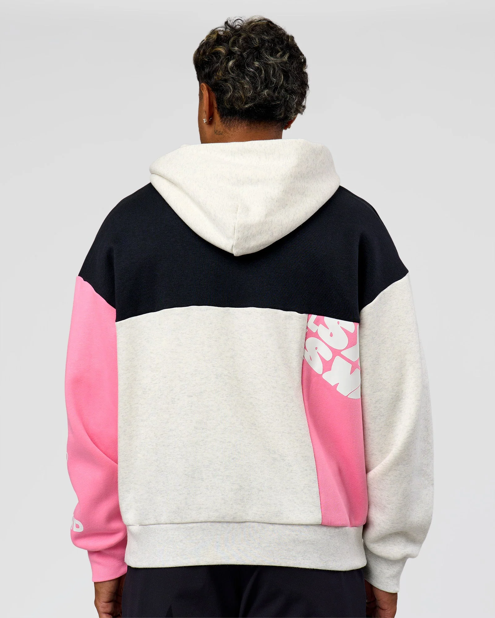 Deconstructed Fleece Hoodie - Caviar-Candy Pink-Grey Marl - Image 9