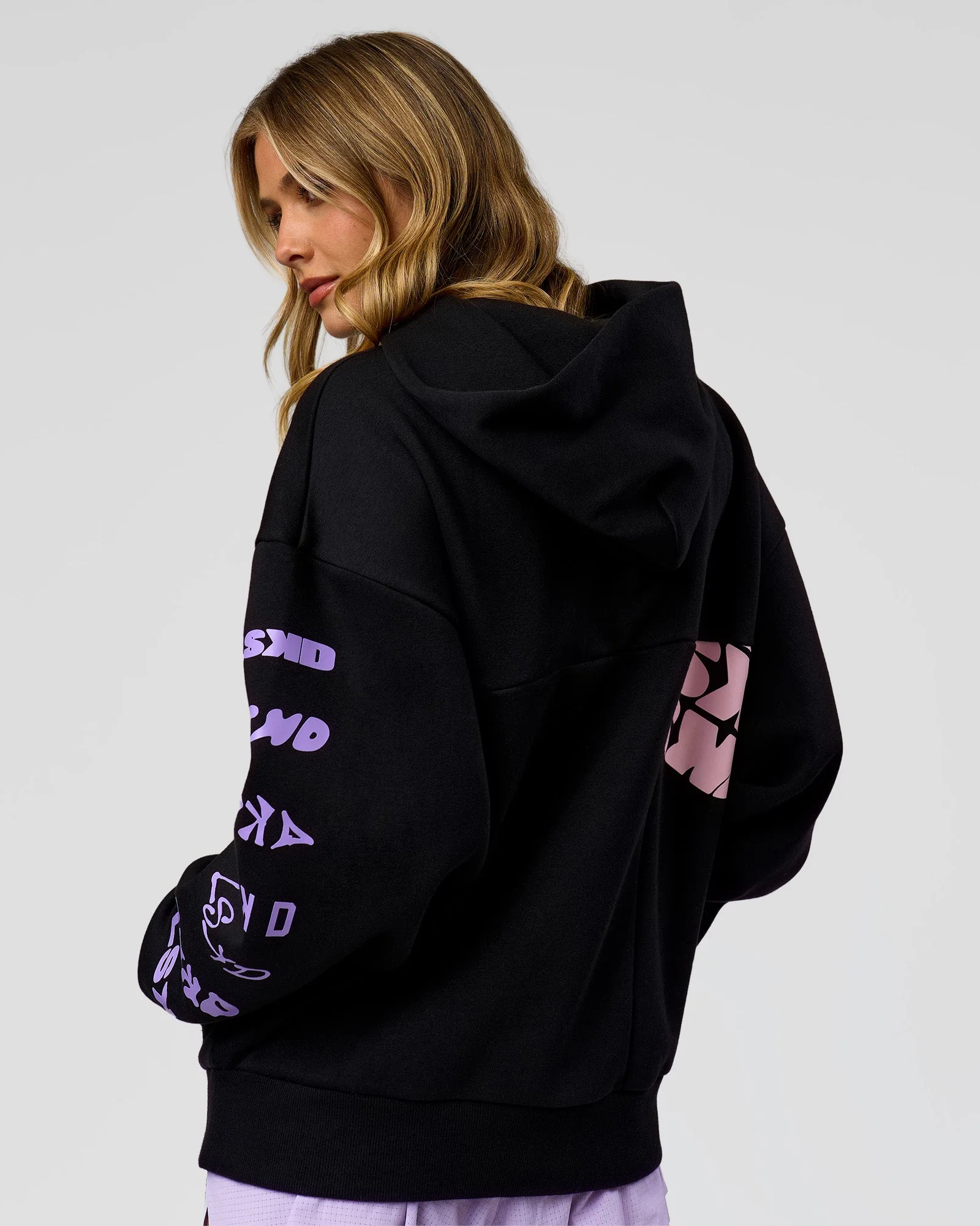 Deconstructed Fleece Hoodie - Caviar-Marshmallow-Pale Lilac - Image 5