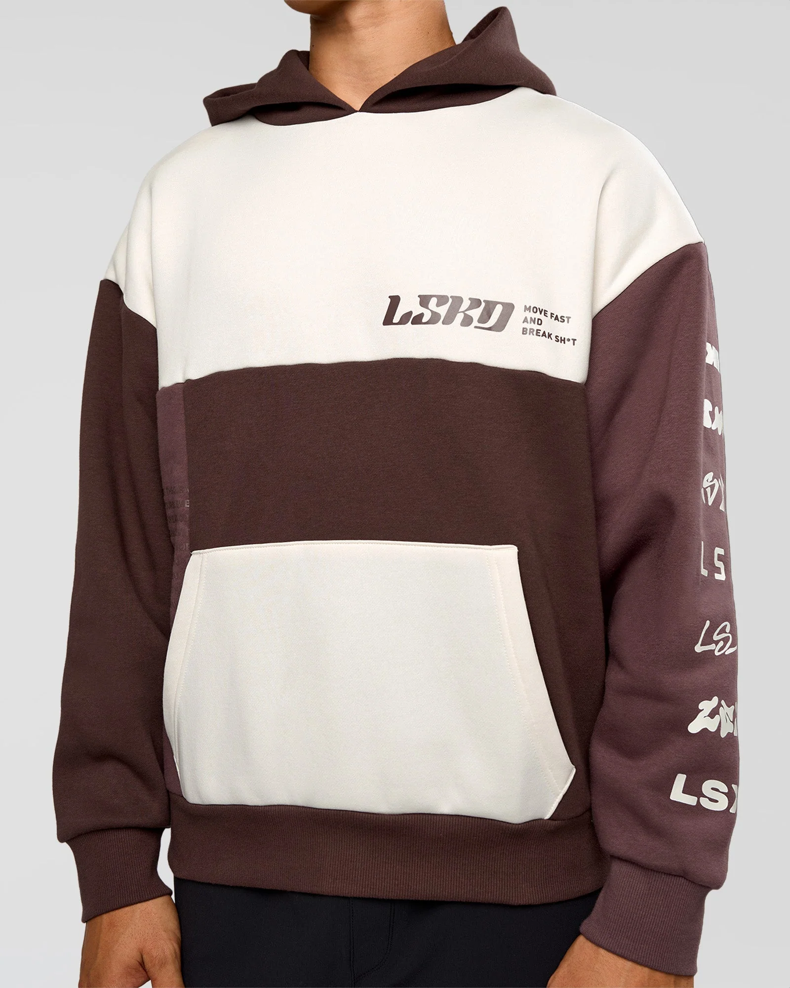 Deconstructed Fleece Hoodie - Off White-Cocoa Powder-Choc - Image 10