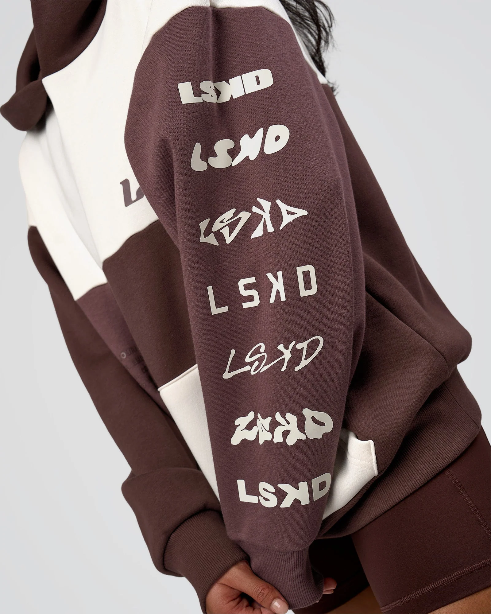 Deconstructed Fleece Hoodie - Off White-Cocoa Powder-Choc - Image 9