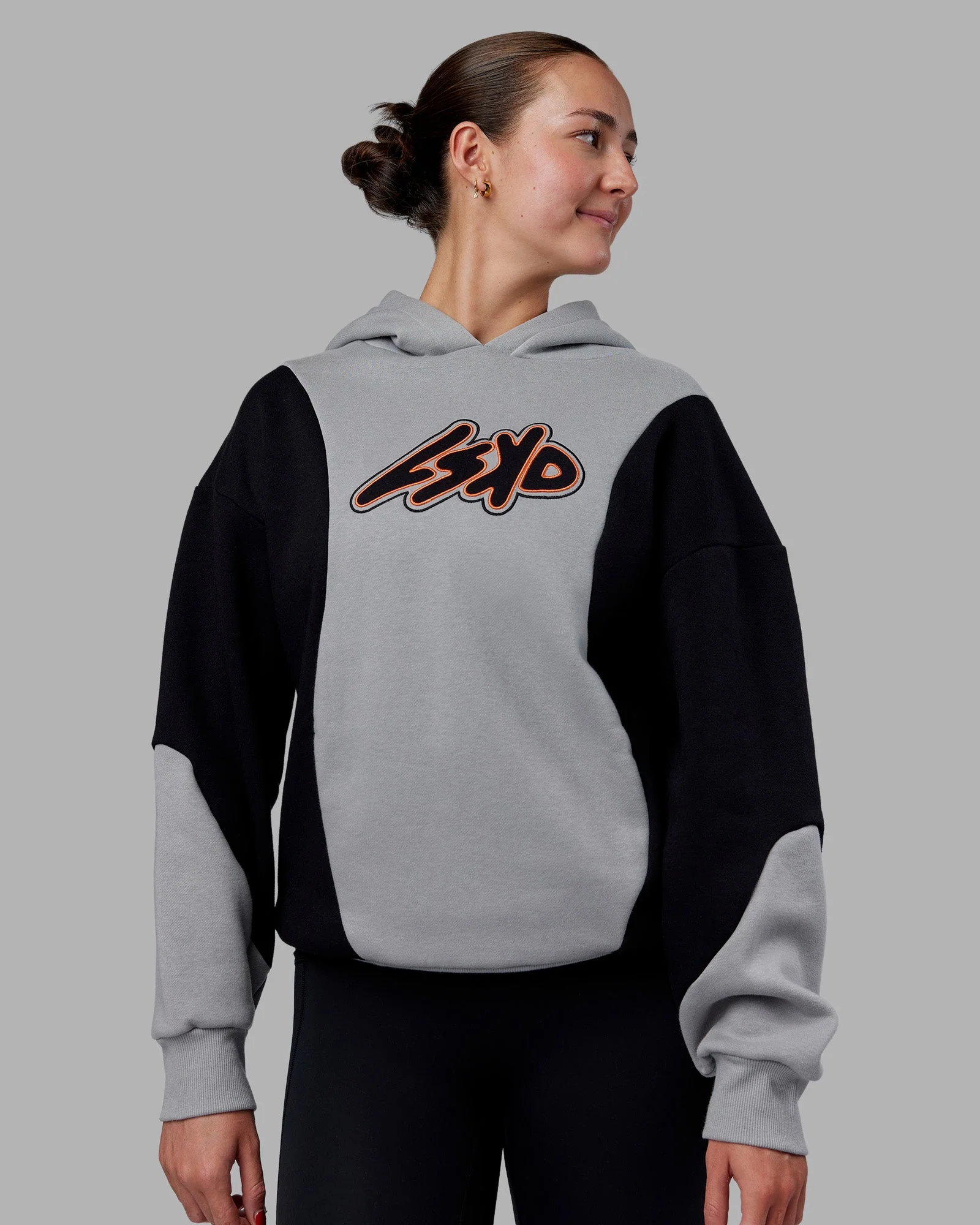 Downtown Oversized Panel Hoodie - Circular Grey - Black - Image 3