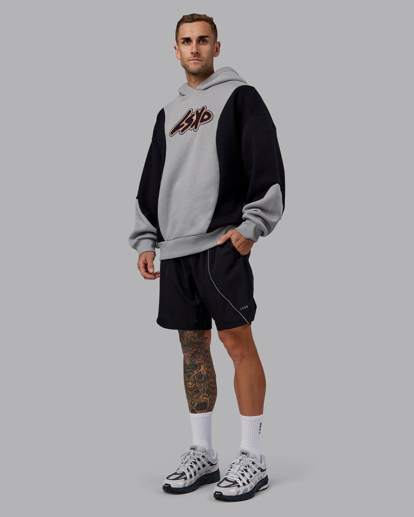 Downtown Oversized Panel Hoodie - Circular Grey - Black - Image 6