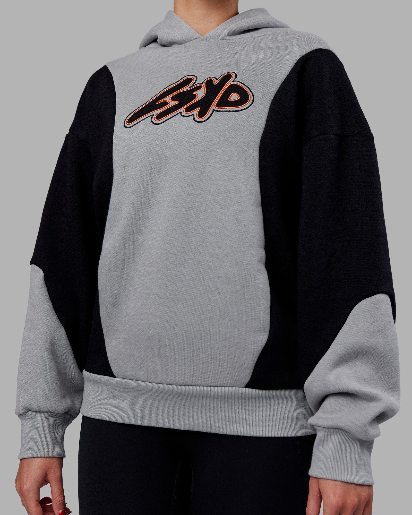Downtown Oversized Panel Hoodie - Circular Grey - Black - Image 8