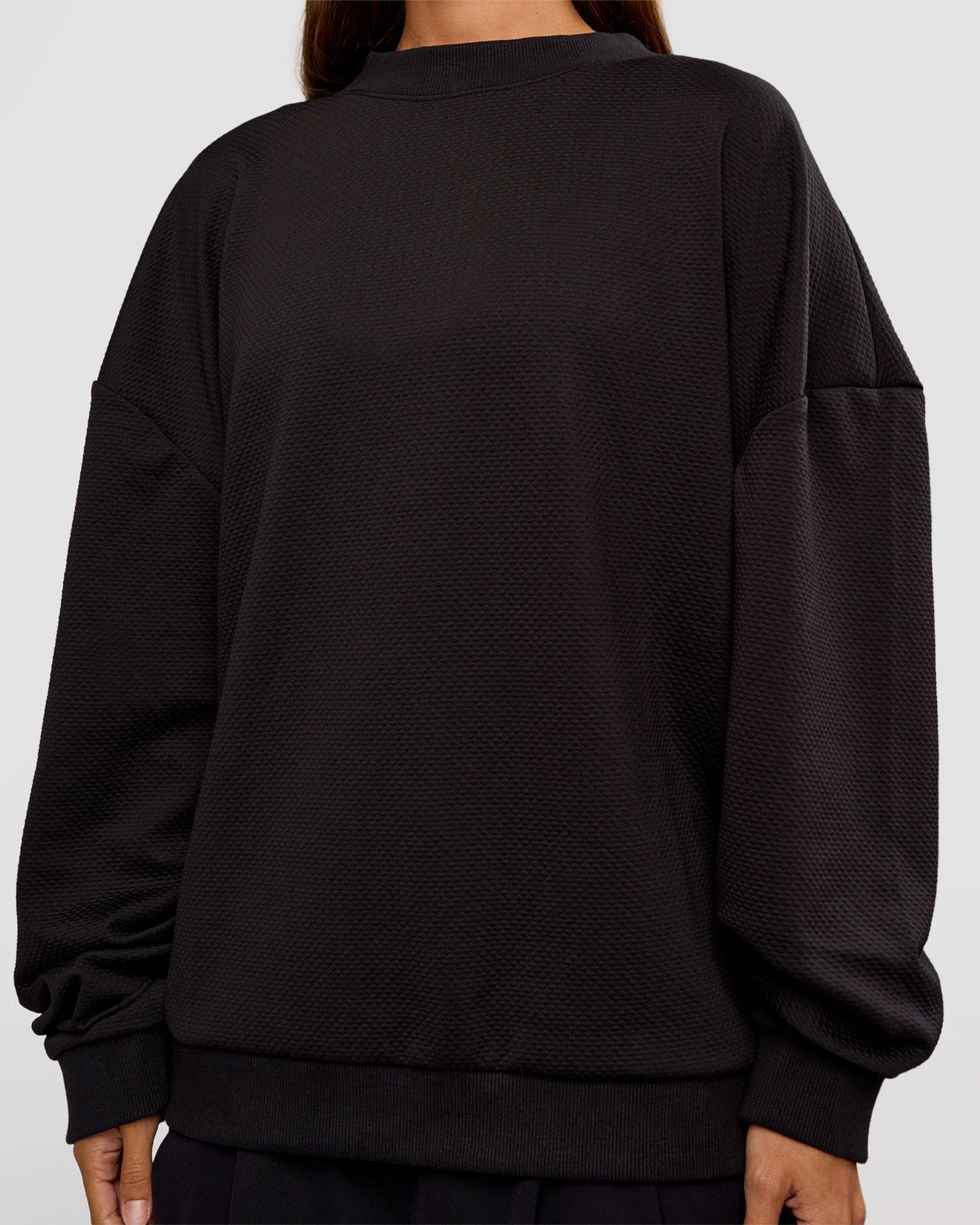 Everyday Elevation Waffle Oversized Sweater - Black - Image 13