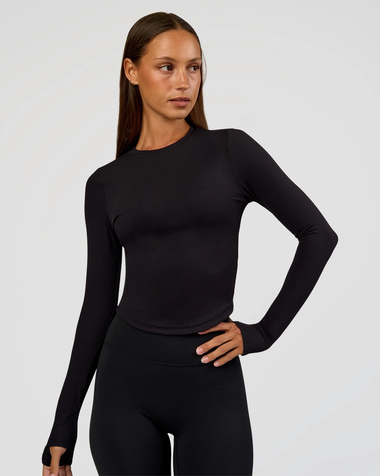Flow Rib Long Sleeve Tee - Black