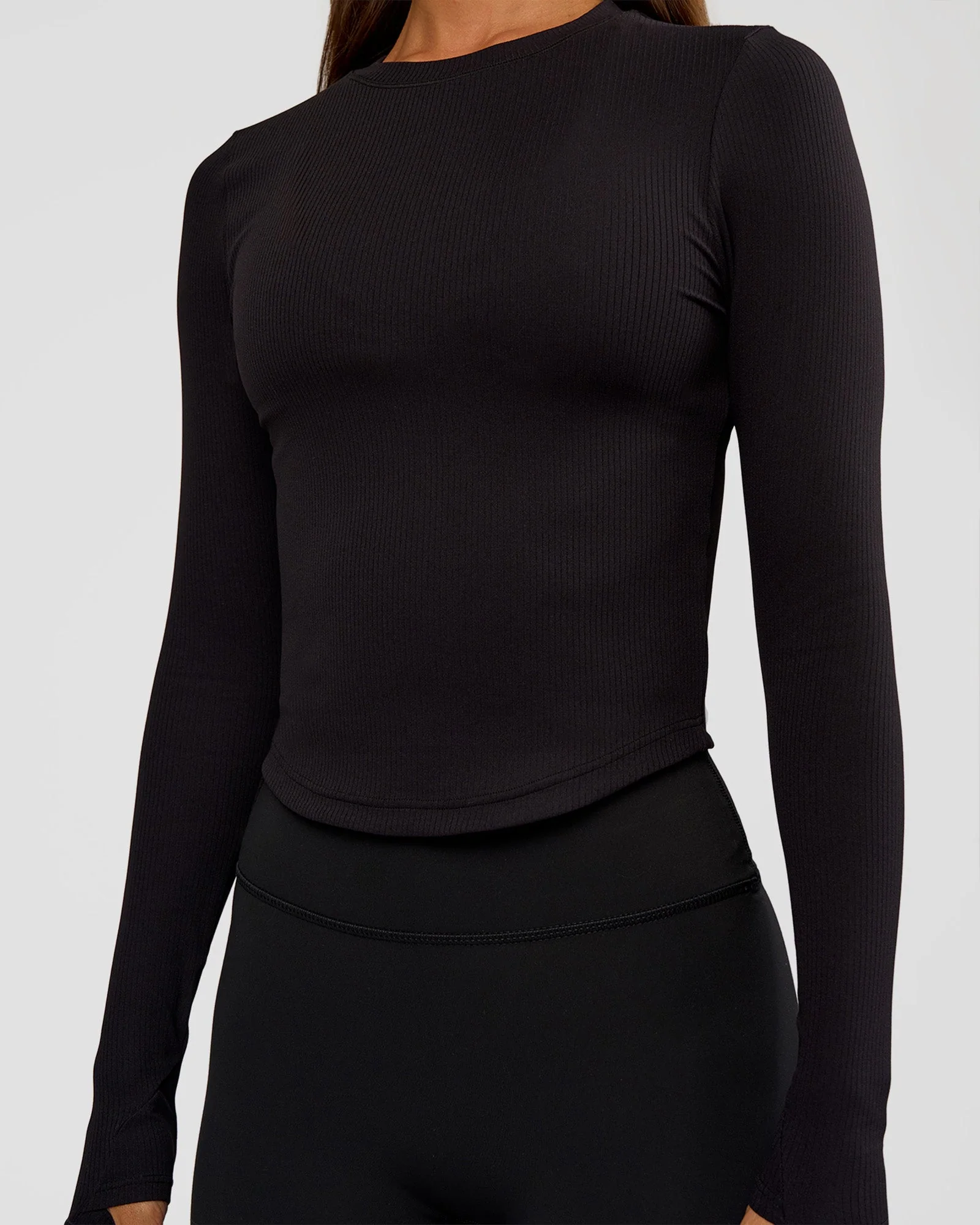 Flow Rib Long Sleeve Tee - Black - Image 4