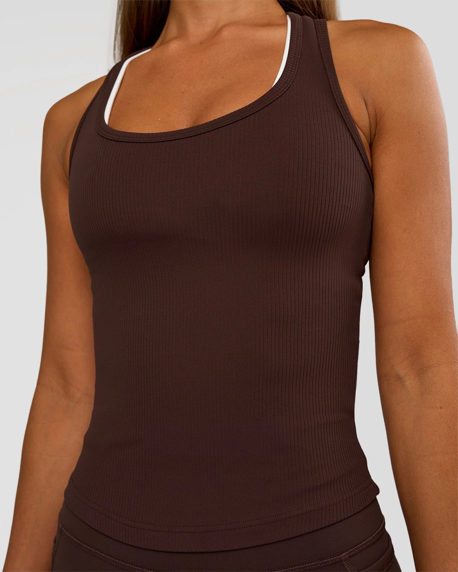 Flow Rib Scoop Neck Tank - Hot Chocolate - Image 5