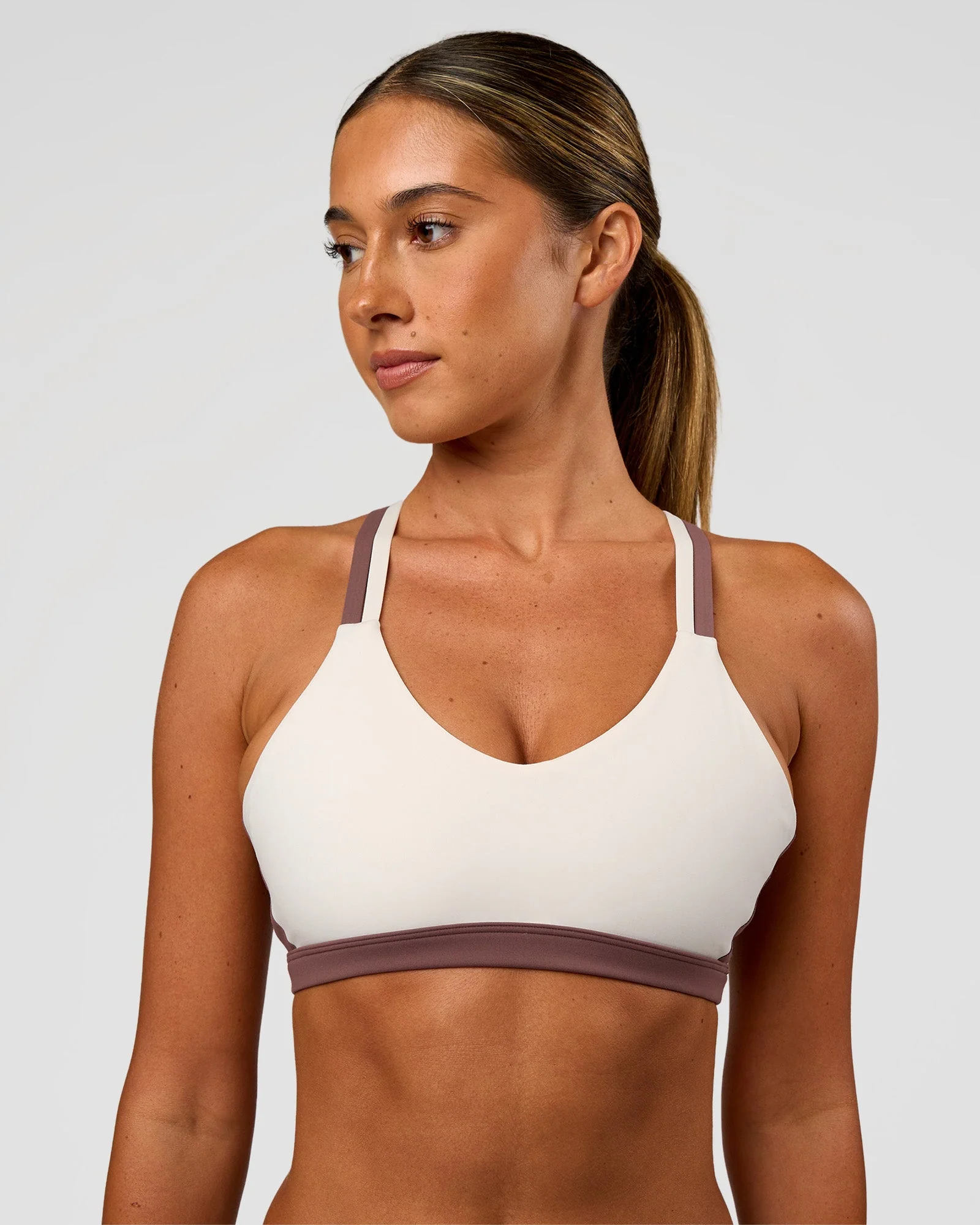 Force Sports Bra - Cocoa Powder-Off White - Image 3