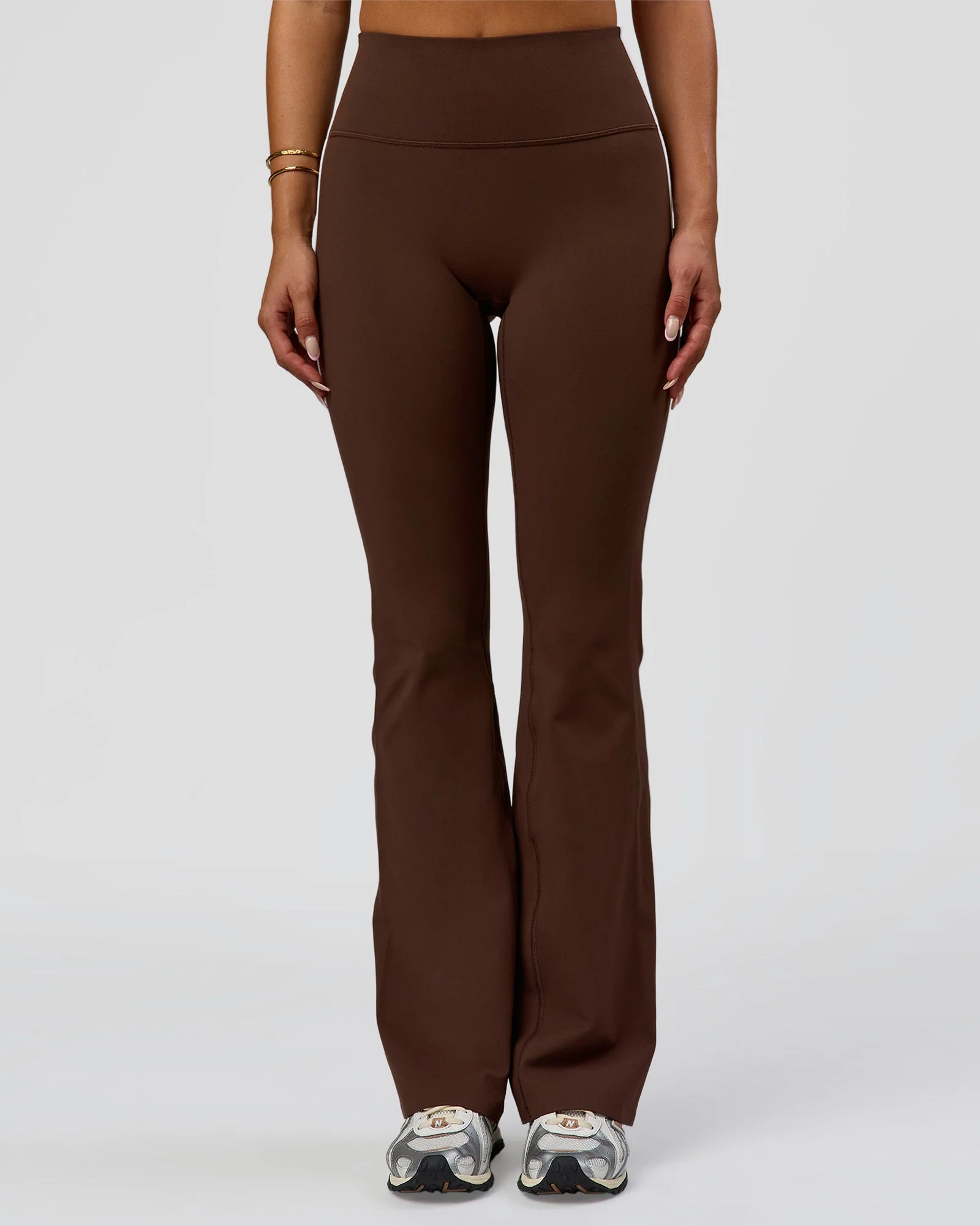 Fusion V-Contour Bind High-Rise Flared Legging - Hot Chocolate-white - Image 2