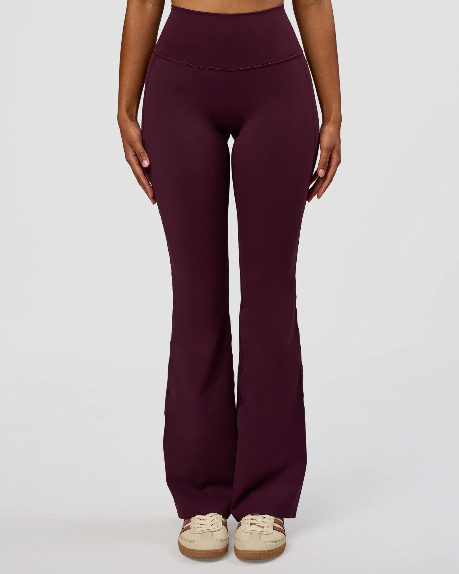 Fusion V-Contour High-Rise Flared Legging Pockets - Cherry Lacquer