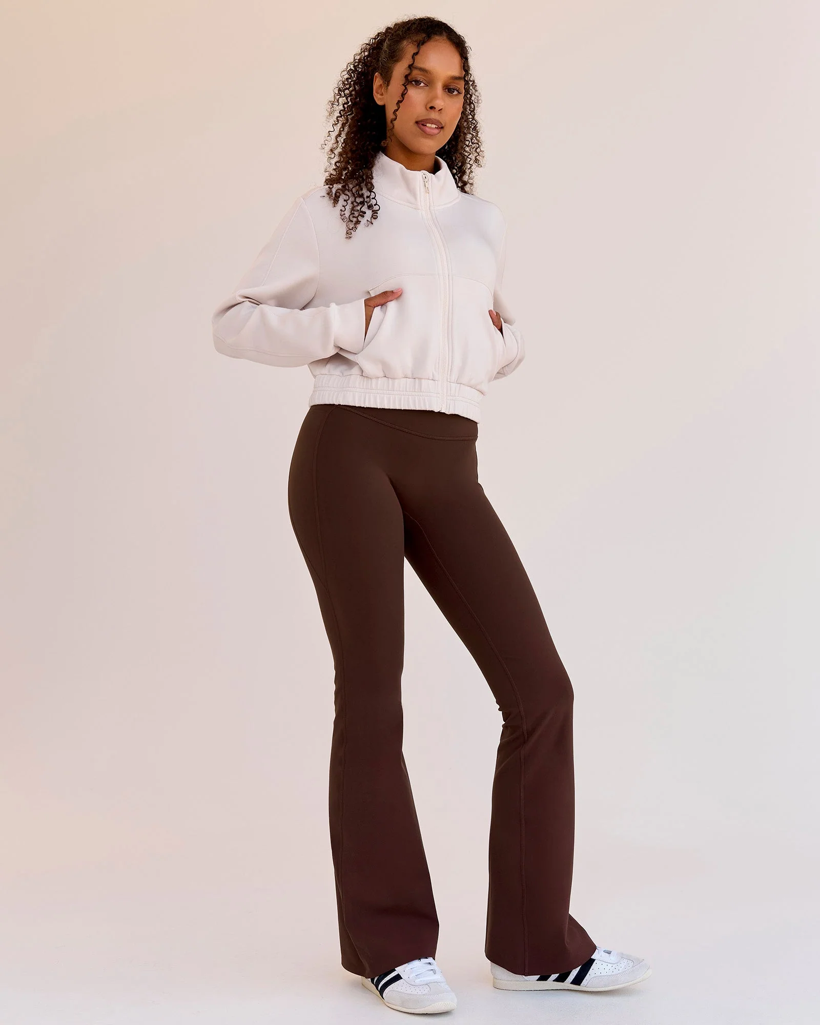 Fusion V-Contour High-Rise Flared Legging Pockets - Hot Chocolate