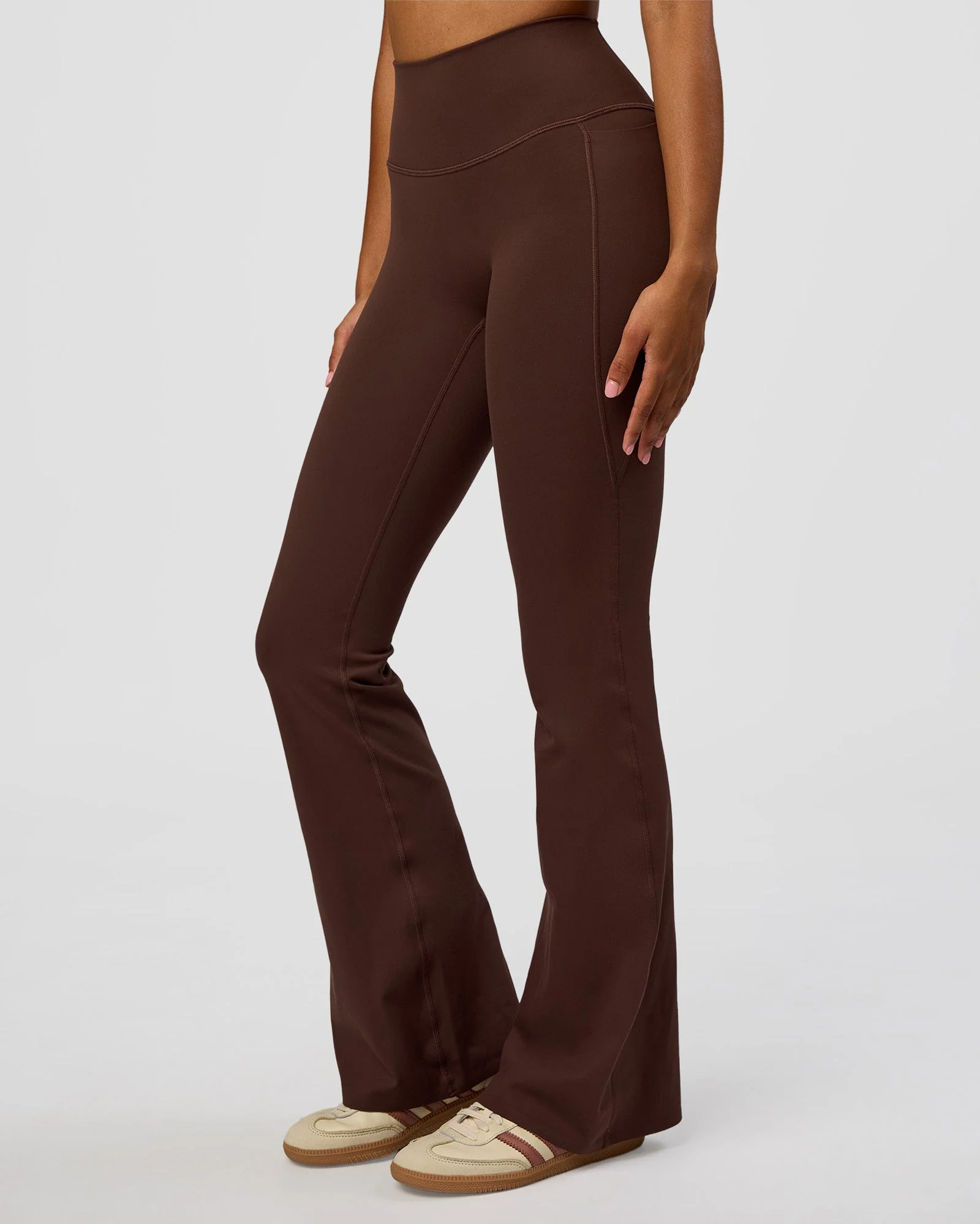 Fusion V-Contour High-Rise Flared Legging Pockets - Hot Chocolate - Image 2