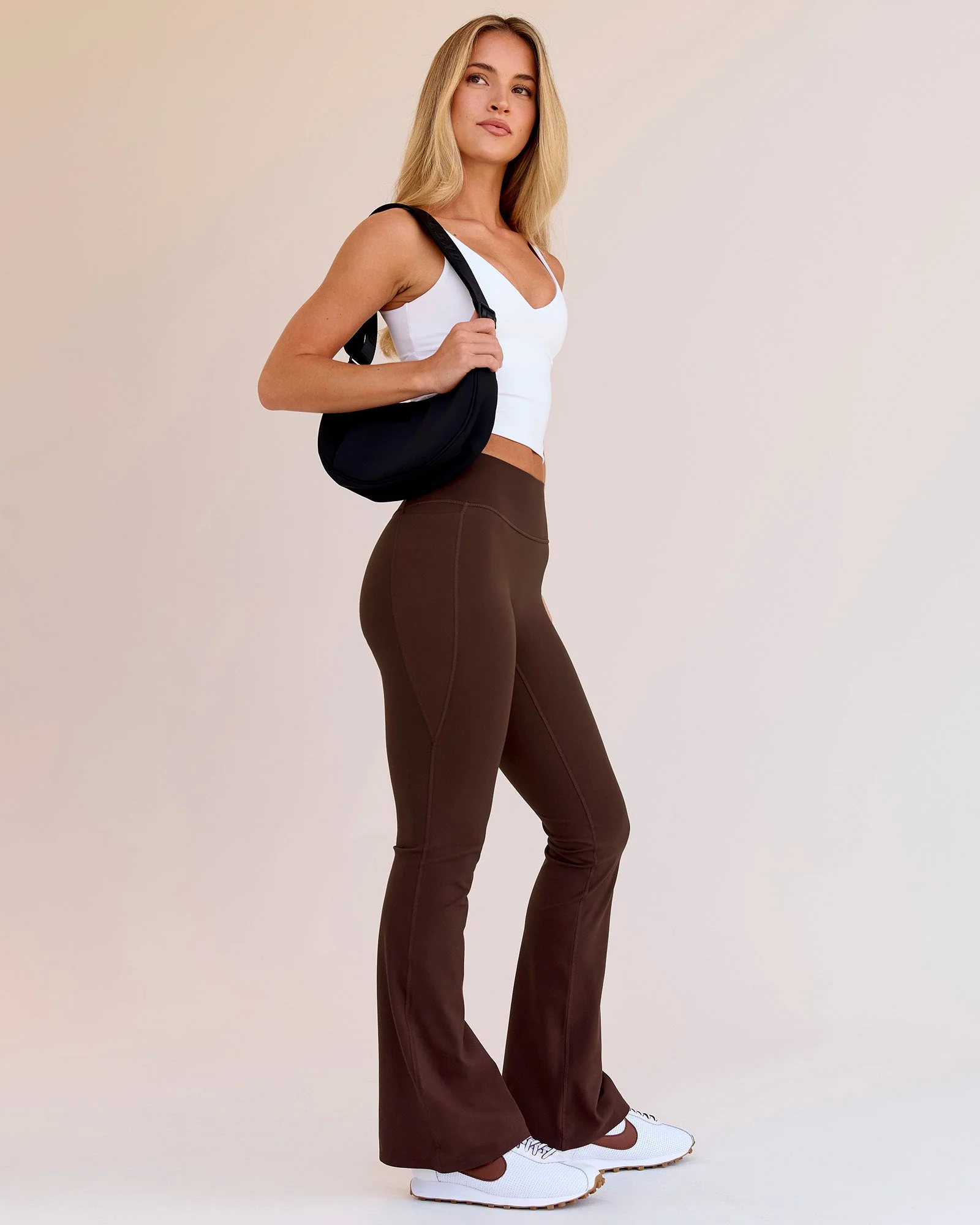 Fusion V-Contour High-Rise Flared Petite Legging Pockets - Hot Chocolate - Image 7