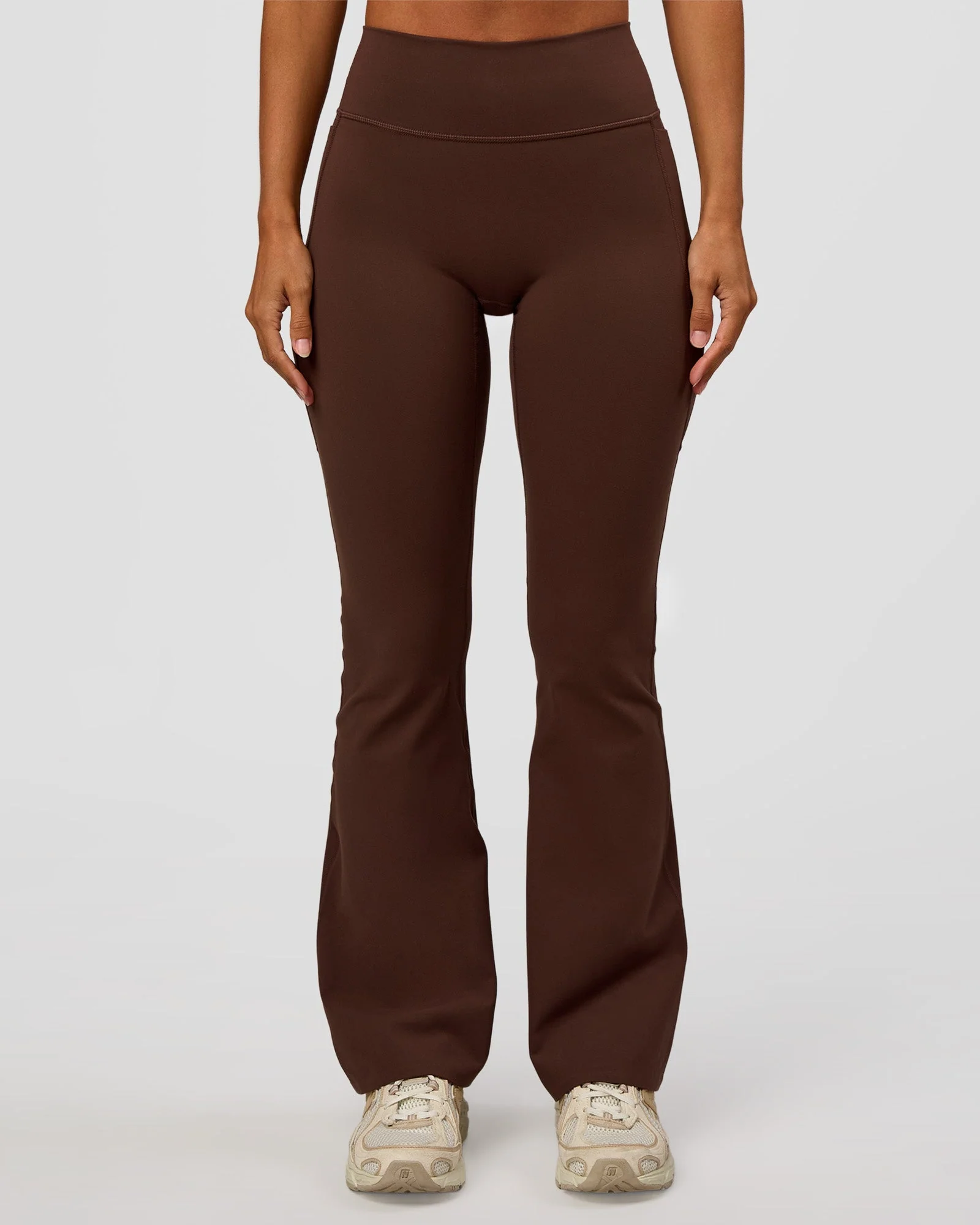 Fusion V-Contour High-Rise Flared Petite Legging Pockets - Hot Chocolate - Image 9