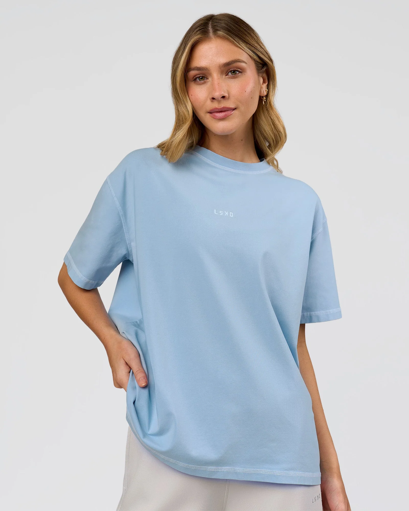 Go-To Contrast Oversized Heavyweight FLXCotton Tee - Open Air Washed-White