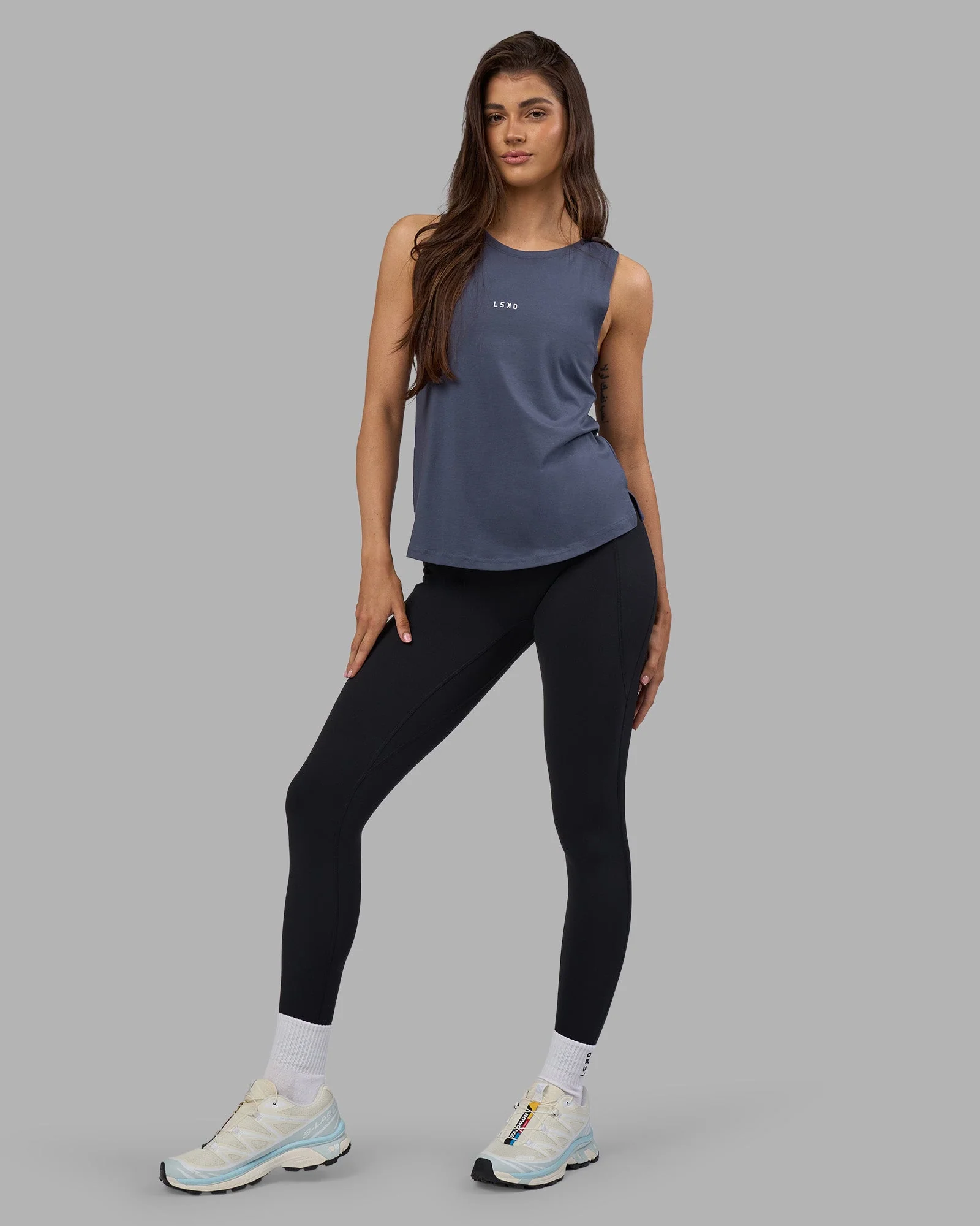 Go-To FLXCotton Longline Tank - Night Shadow-White