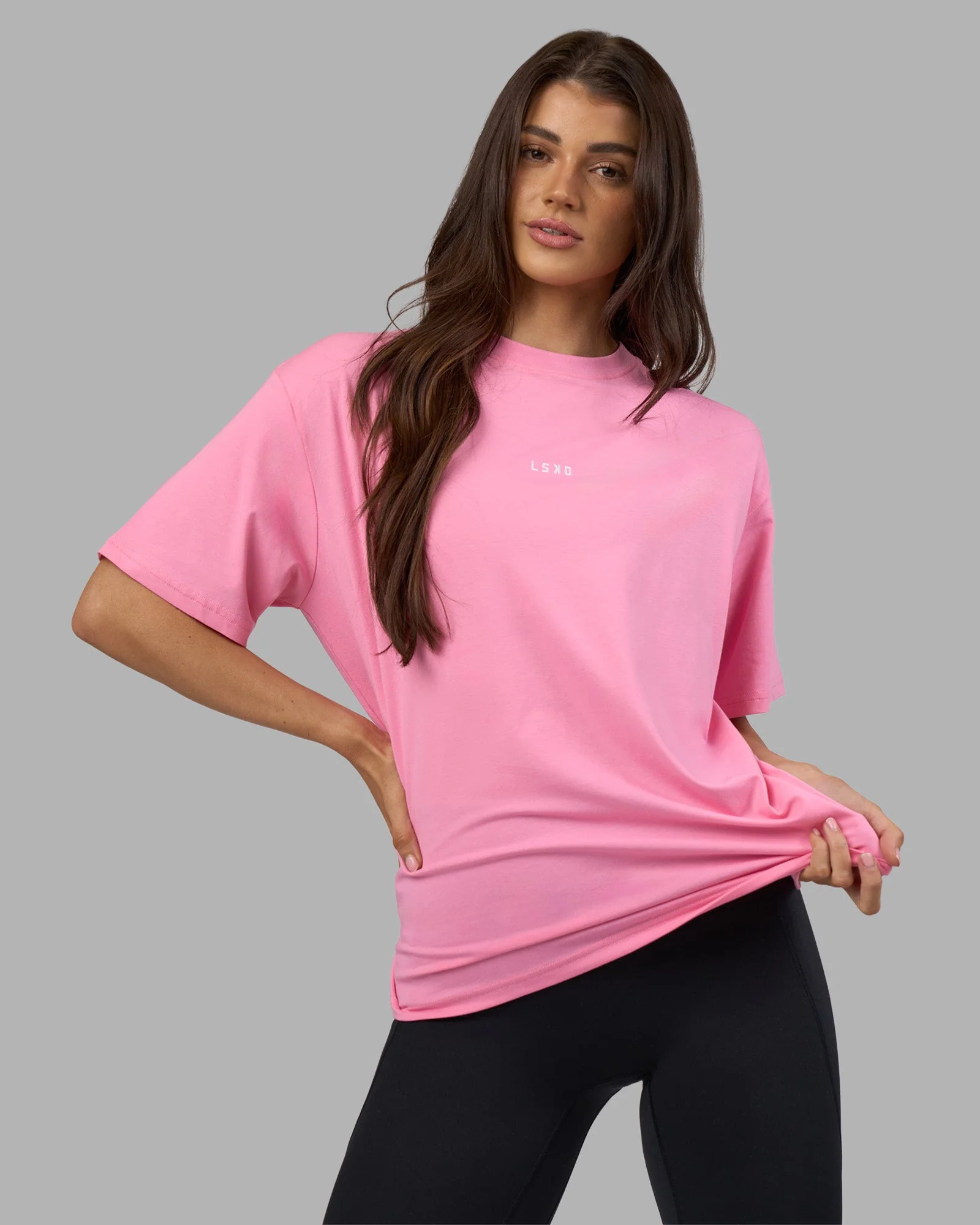 Go-To FLXCotton Oversized Tee - Candy Pink-White - Image 2