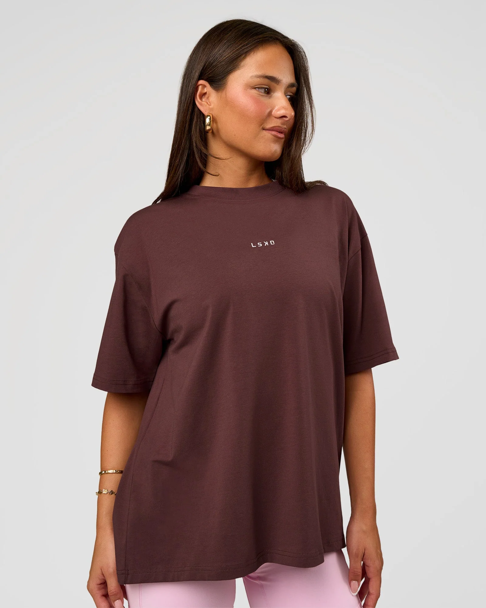 Go-To FLXCotton Oversized Tee - Cocoa Powder-White