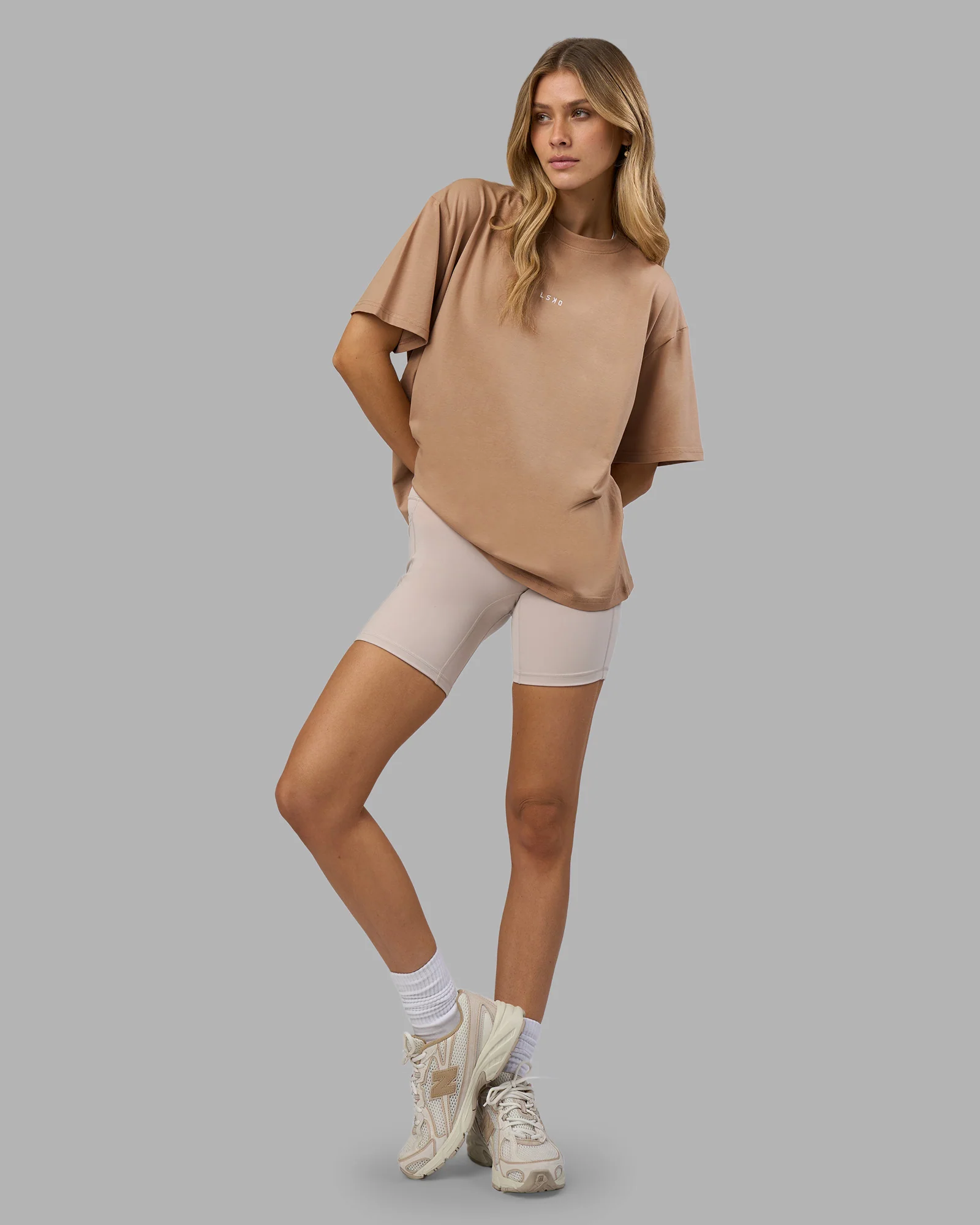 Go-To FLXCotton Oversized Tee - Warm Smoke-White