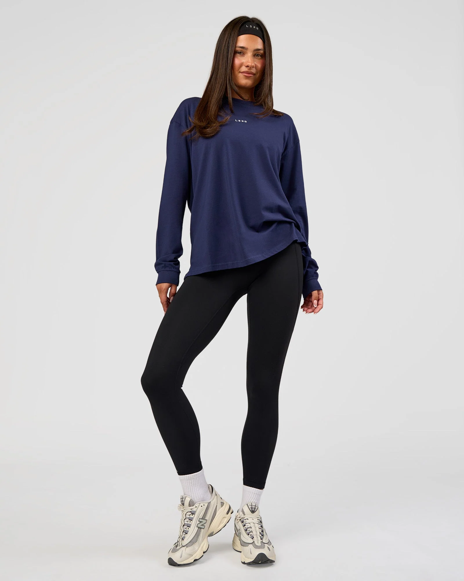 Go-To Long Sleeve FLXCotton Oversized Tee - Future Navy-White - Image 2