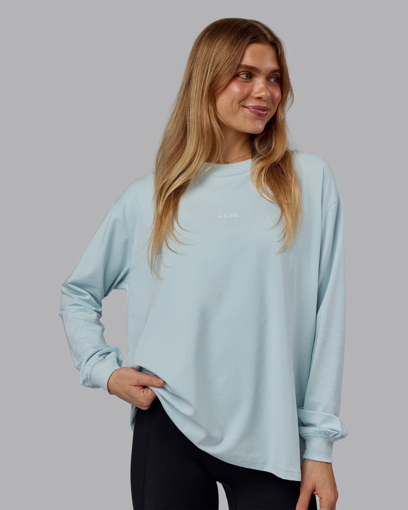 Go-To Long Sleeve FLXCotton Oversized Tee - Skyride-White - Image 2