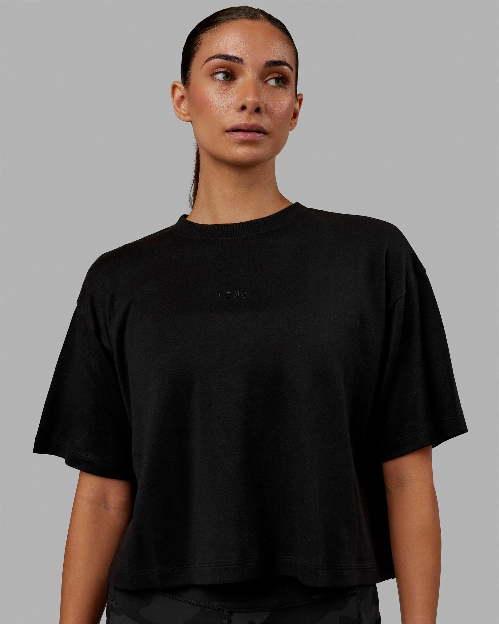 Go-To Modal Oversized Cropped Tee - Black-Black - Image 2