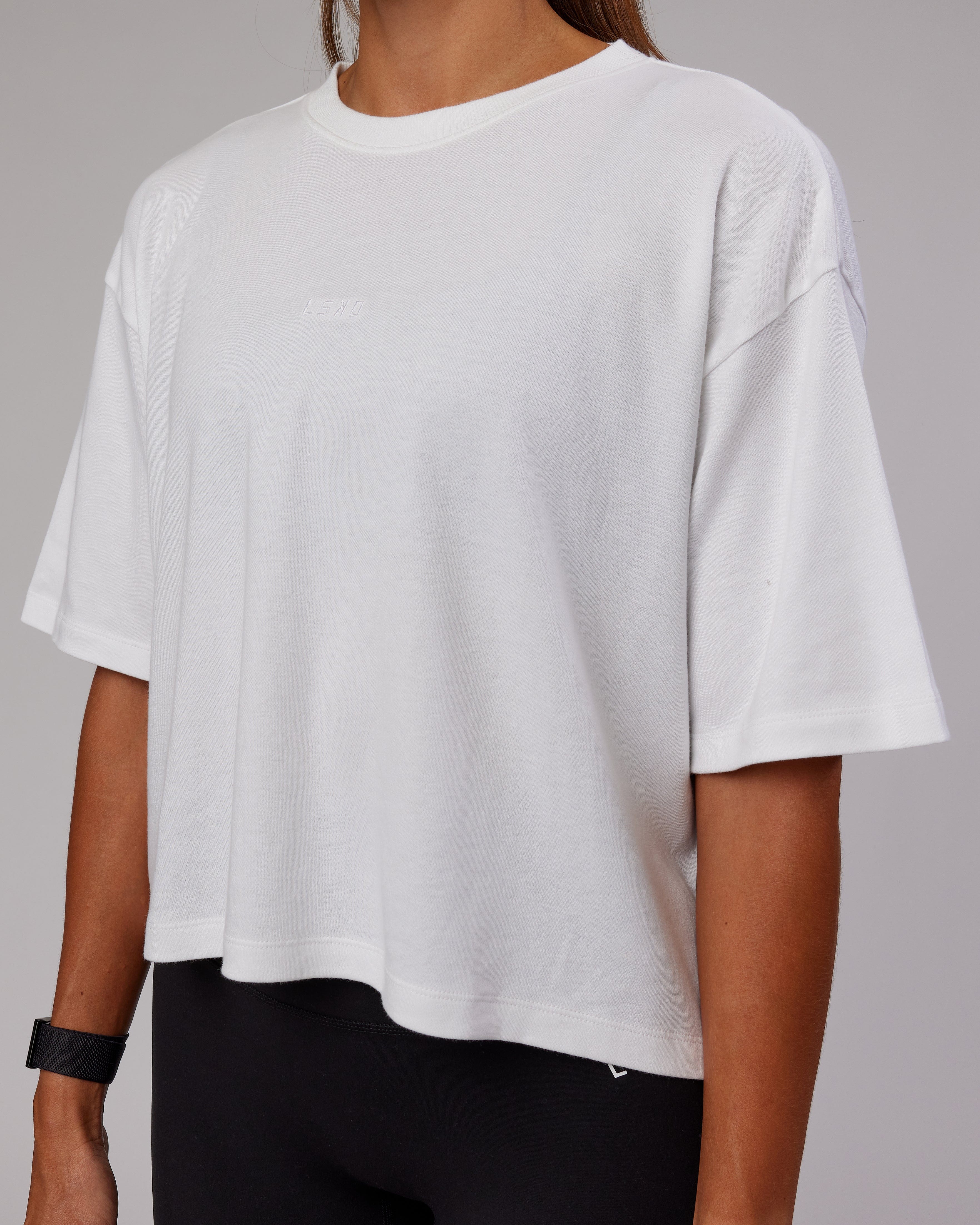 Go-To Modal Oversized Cropped Tee - White-White - Image 3