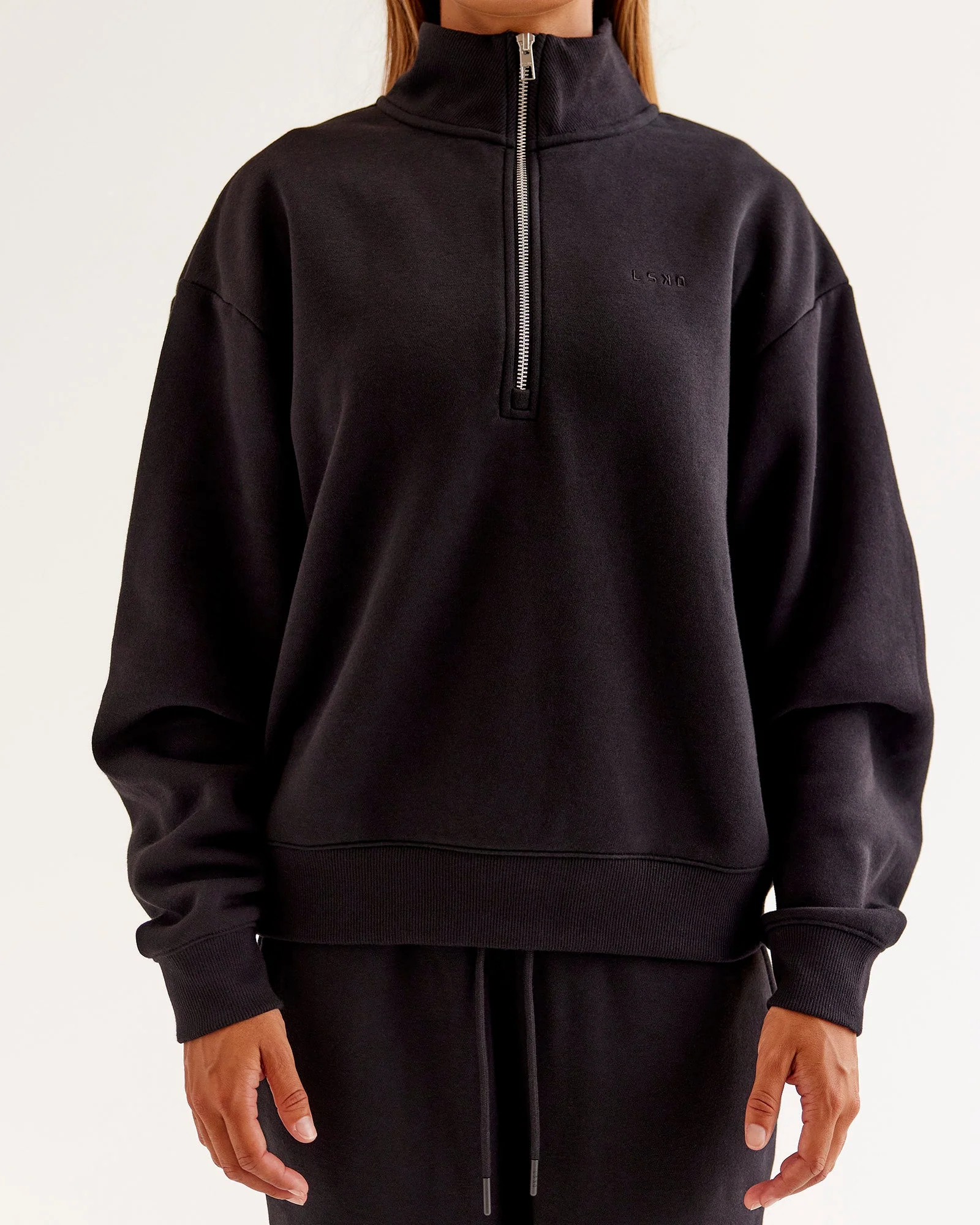 Go-To Oversized Quarter Zip Sweater - Black - Image 5
