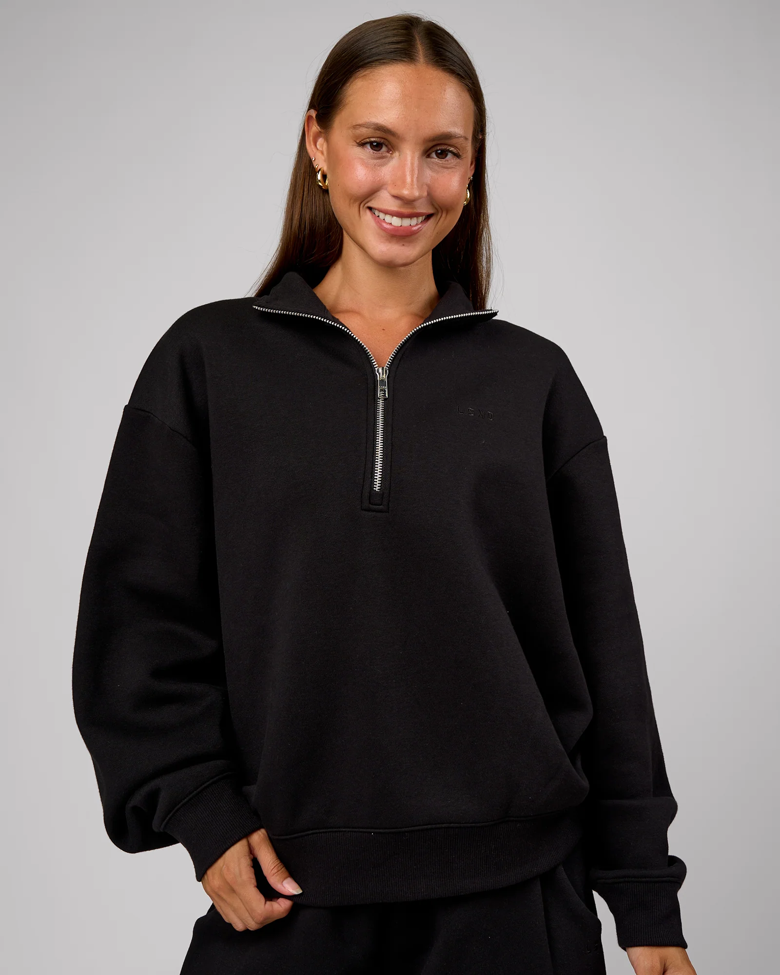 Go-To Oversized Quarter Zip Sweater - Black - Image 6