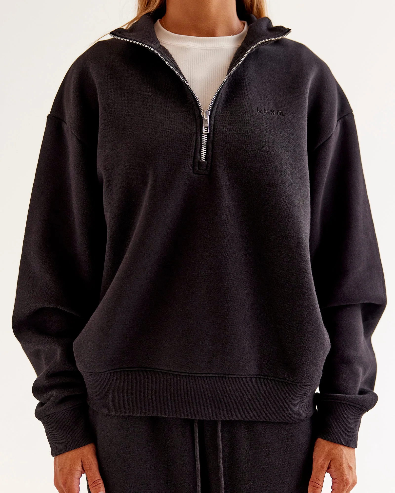 Go-To Oversized Quarter Zip Sweater - Black - Image 7